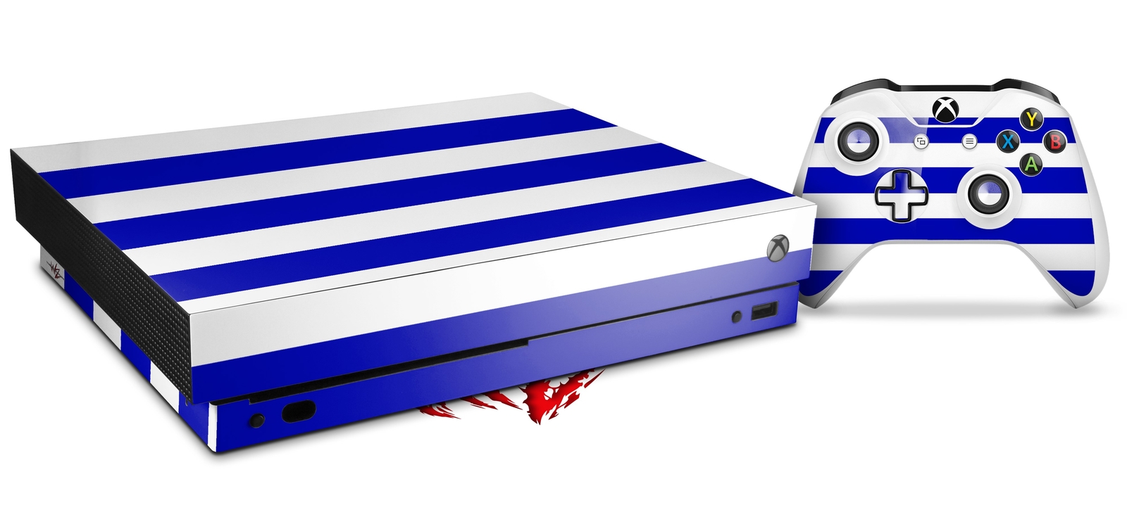 Skin for XBOX One X Console Controller Psycho Stripes Blue White Decal
