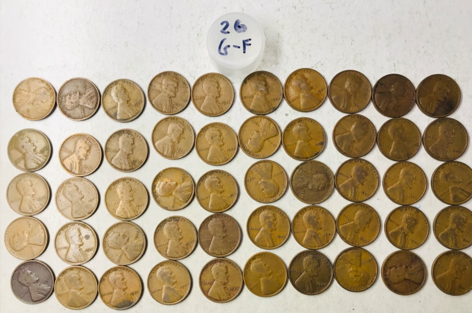 1926 Lincoln Cents roll, G-F, from estate, 50 coins