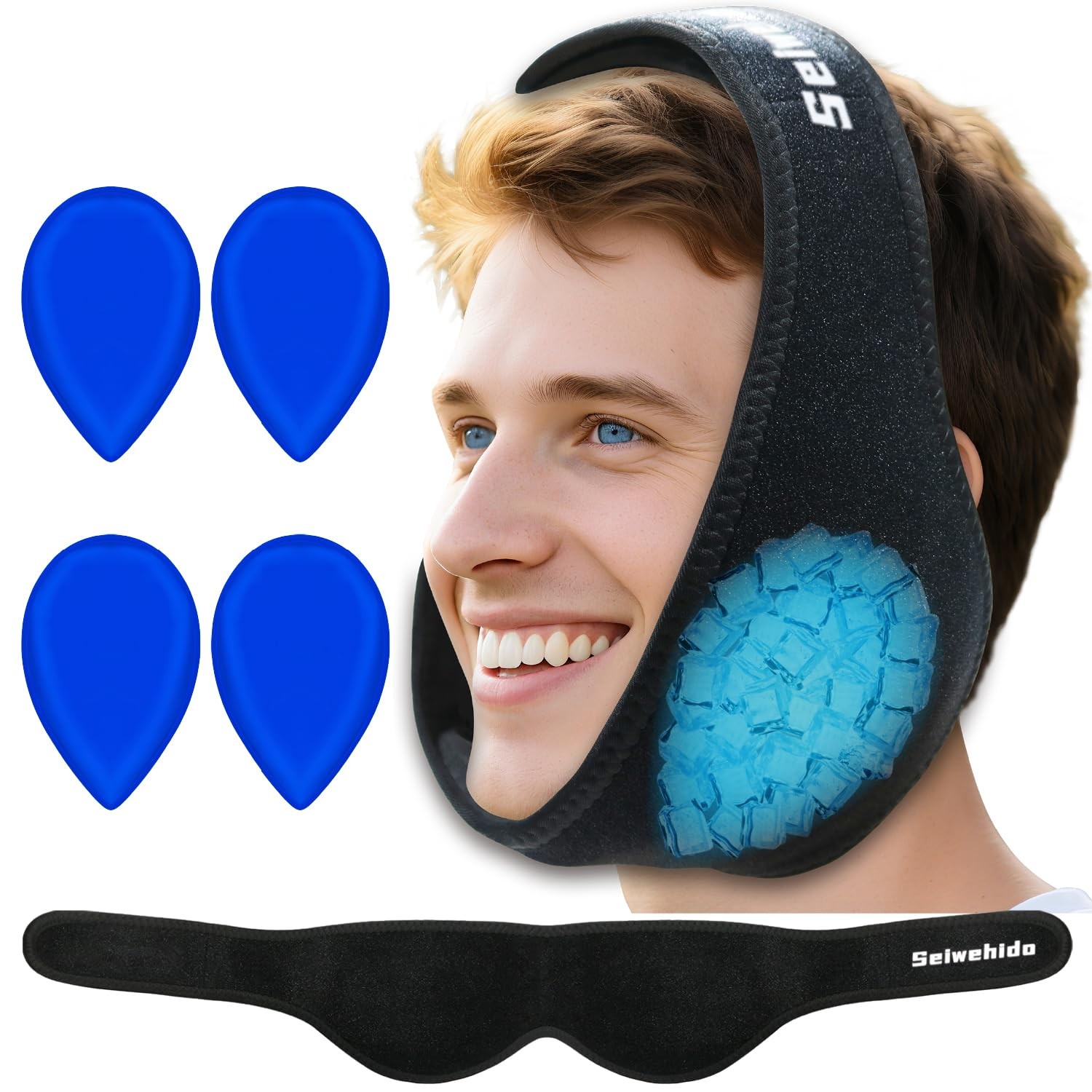 Wisdom Teeth Ice Pack One Size (Fits Head 20-28 Inch), Black-4 Gel