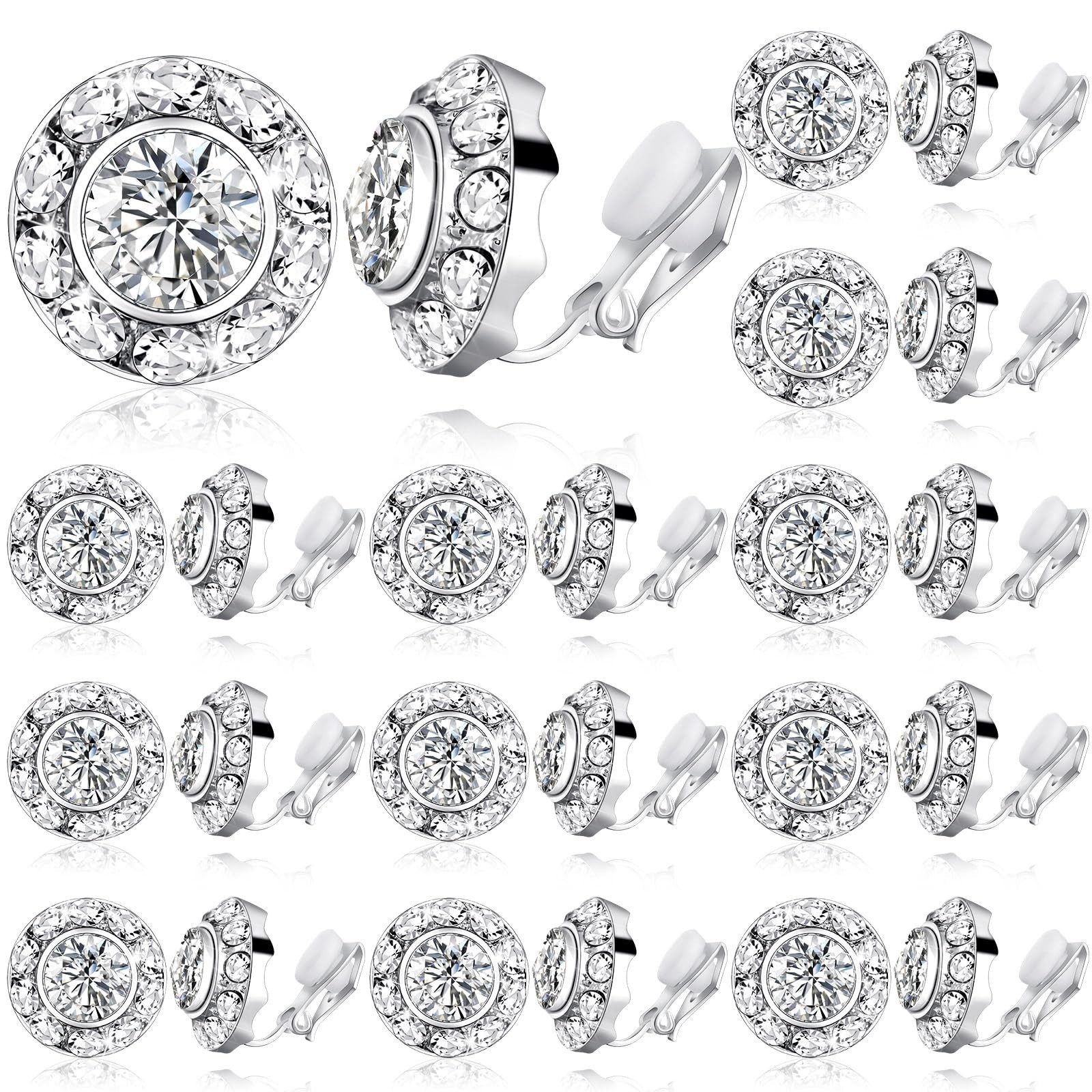 Bonuci 12 Pairs Clip on Dance Earrings Competition Rhinestone Ear Clips 15mm ...