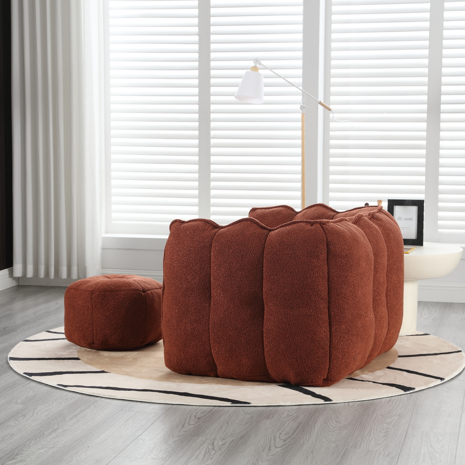 Bean Bag Chair +Footstool Armrest Bean Bag Chair Lazy Sofa Living Room Red Brown