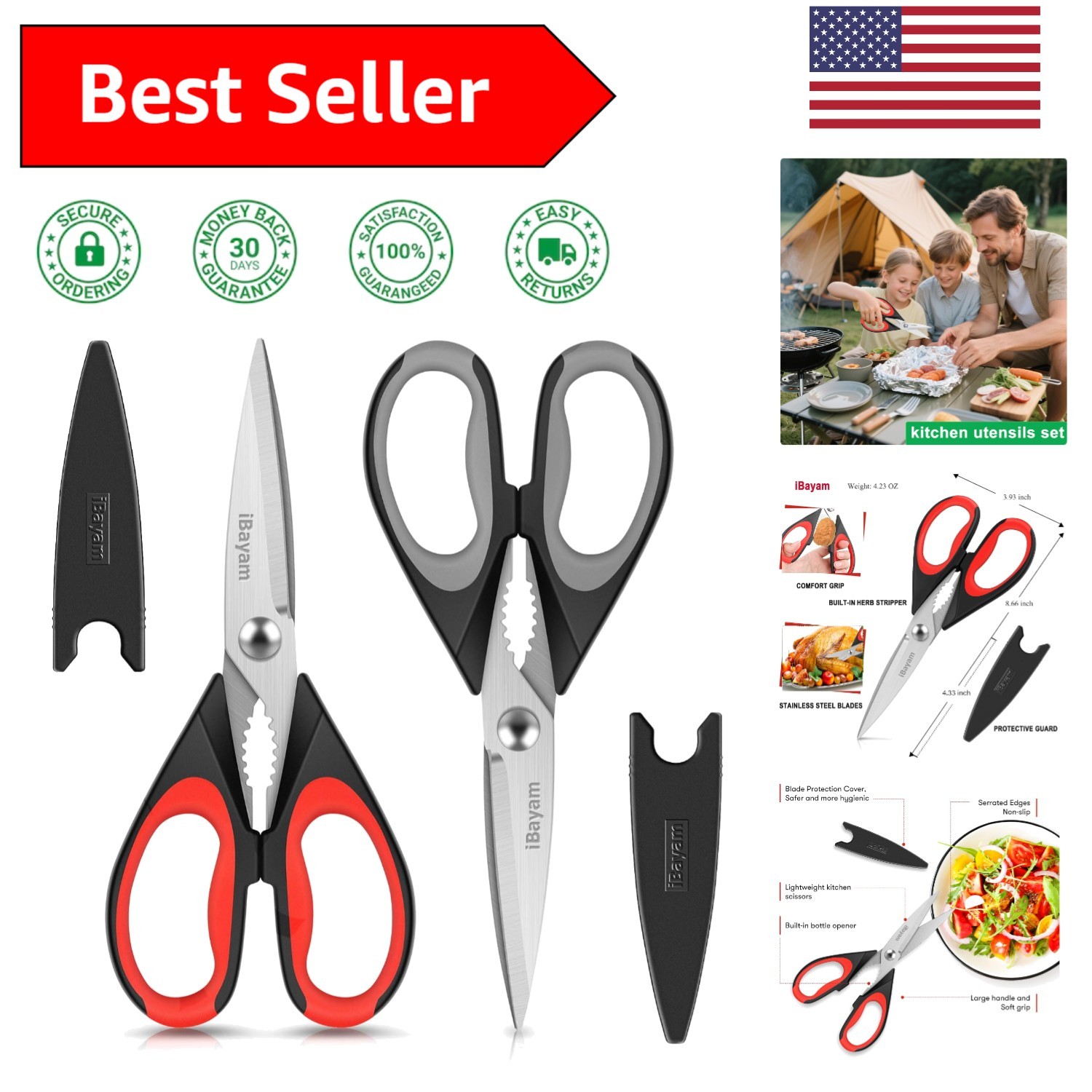 Dishwasher Safe Heavy Duty Kitchen Shears - Ultimate Cooking Utility, 2-Pack