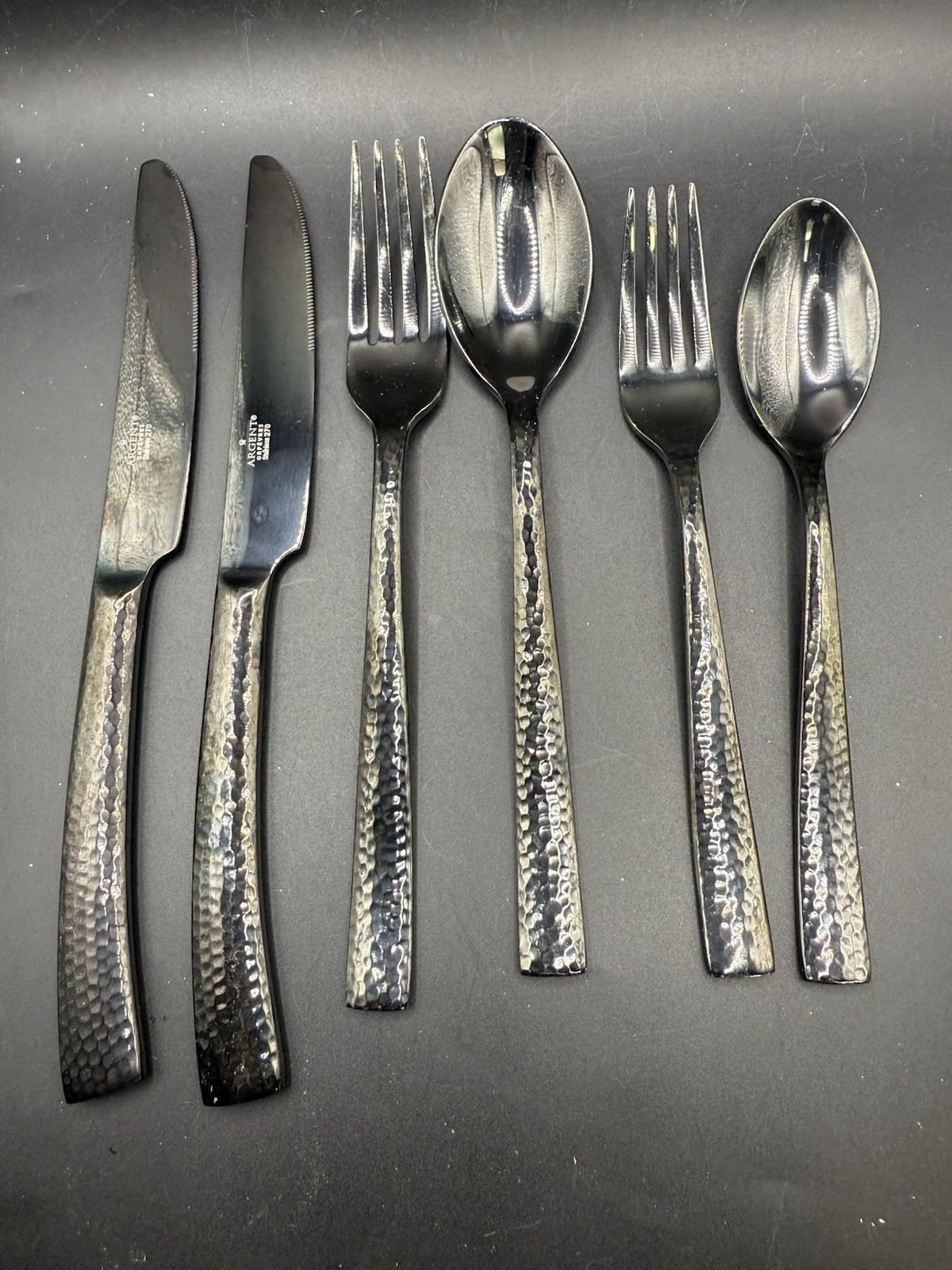Argent Orfèvres Paris Hammered Gunmetal Flatware Stainless 270 6 Pcs Plus 2extra