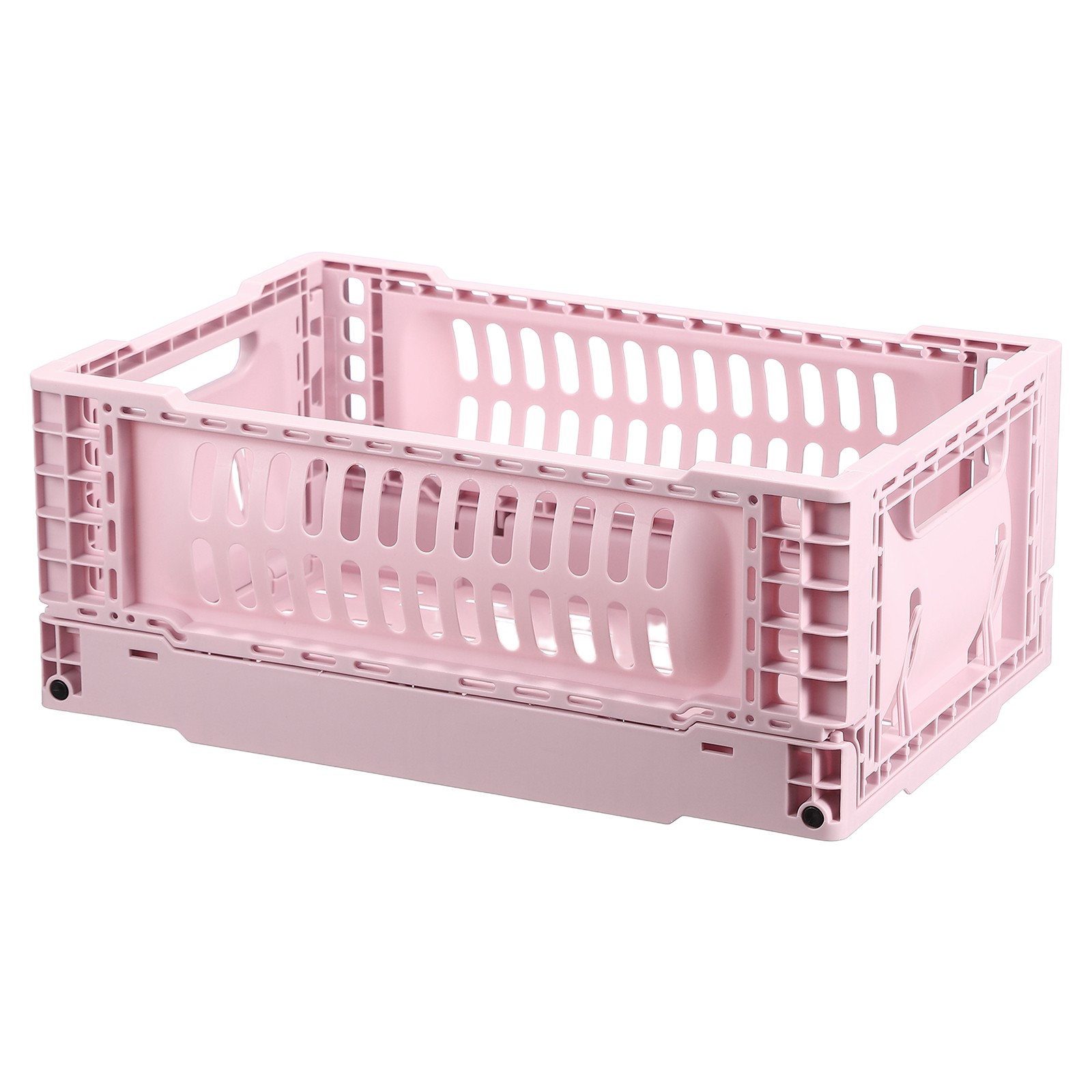 Collapsible Crates, 11.7x7.8x4.7" Small Plastic Storage Baskets, Pink