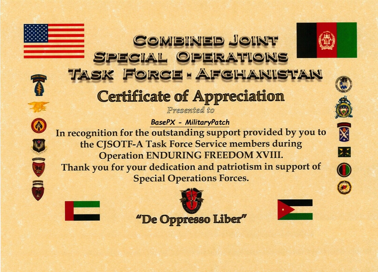 NATO COMBINED JOINT SPECIAL OPERATIONS TASK FORCE CJSOTF-A 2" 3-PC: ONE ASS@RISK
