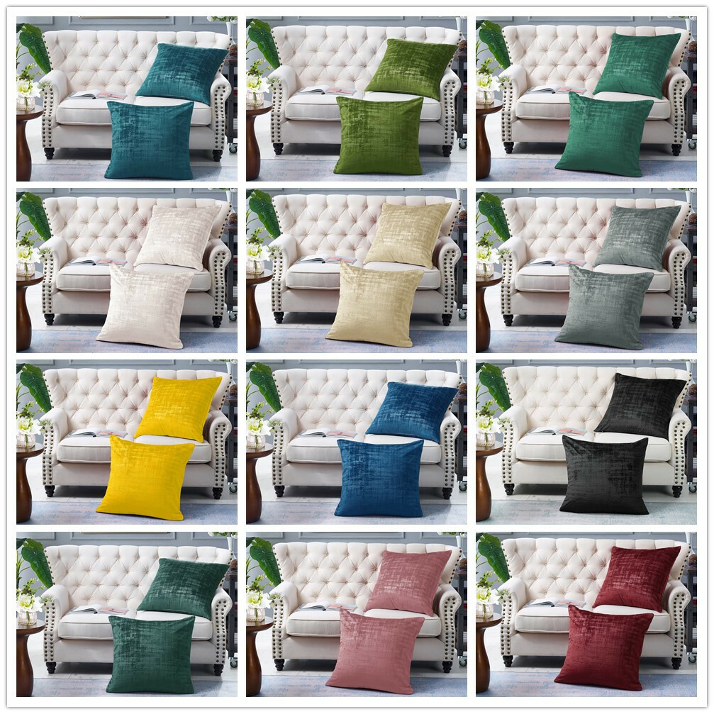 Pack of 2 Textured Velvet Soft Solid Decorative Square Throw Pillow Covers Set