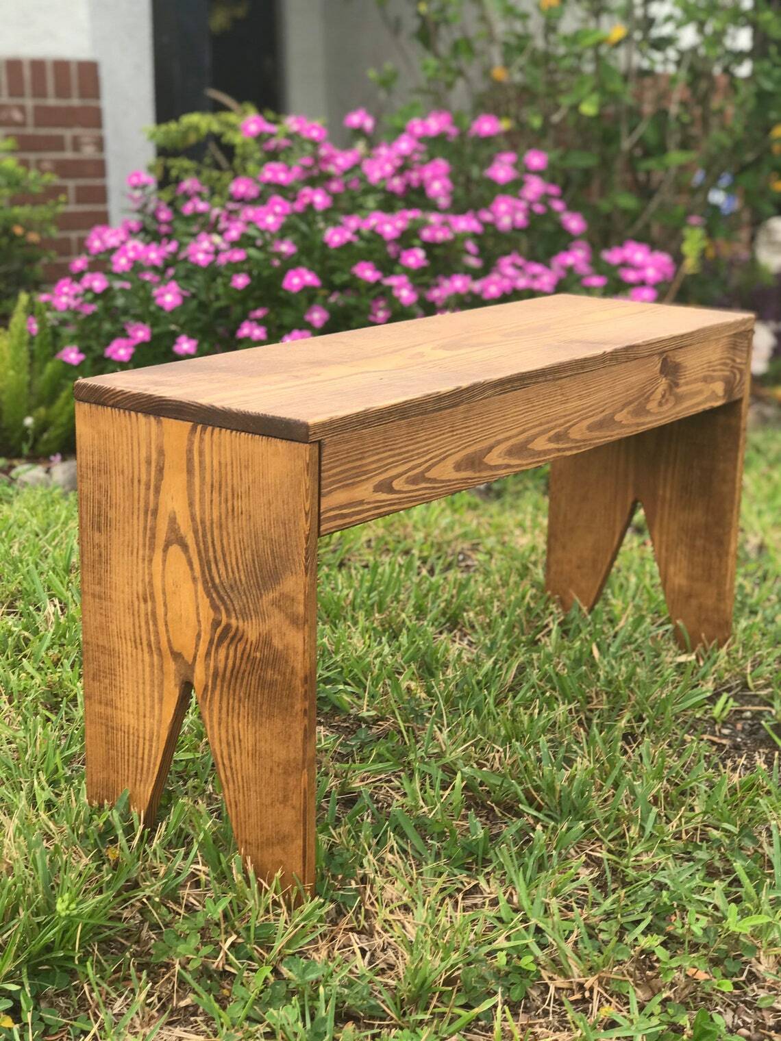 Rustic Wood Bench Solid Wood Top Brown