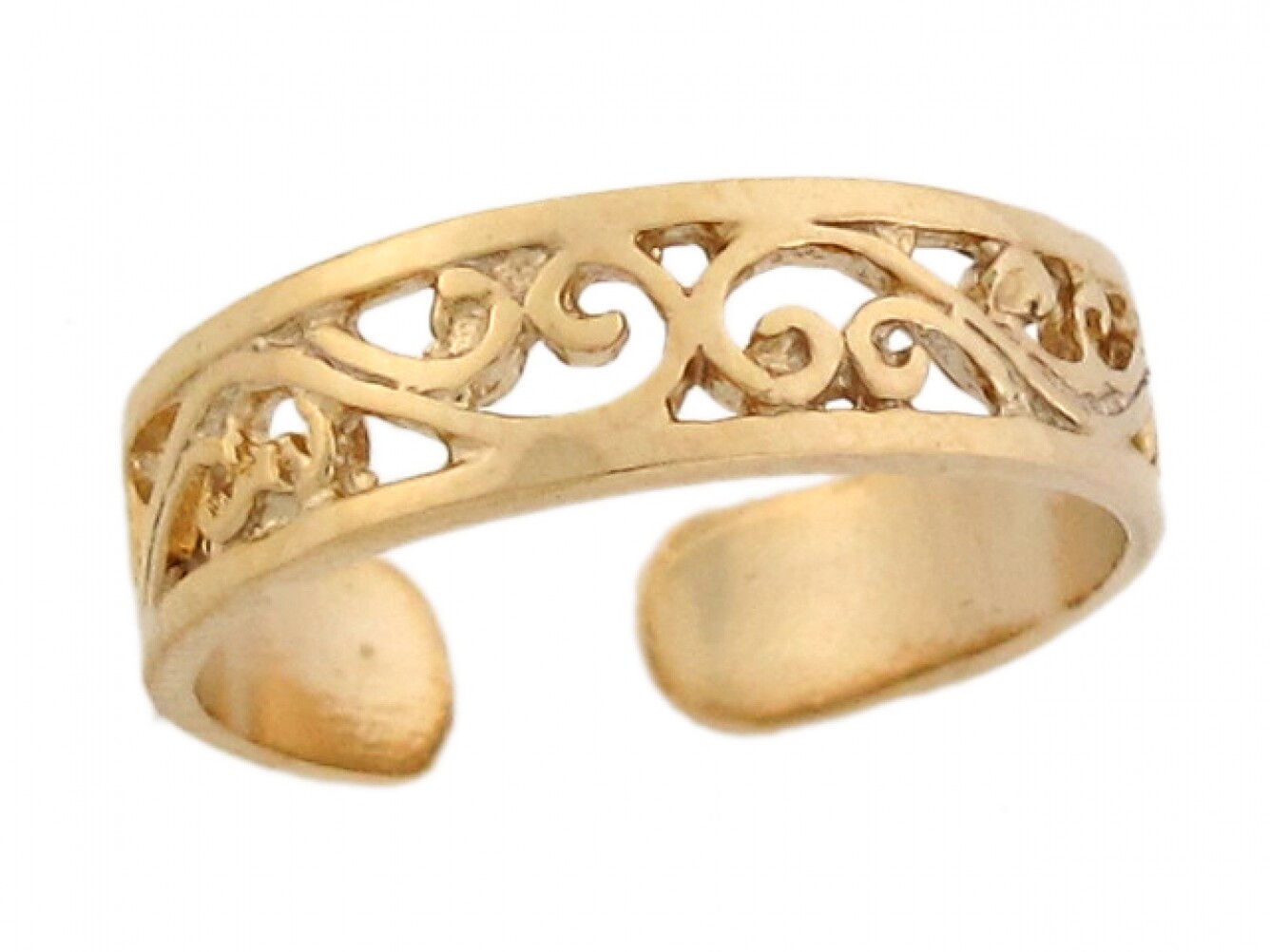 10k or 14k Yellow Real Gold Etched Vine Stylish Womens Toe Ring