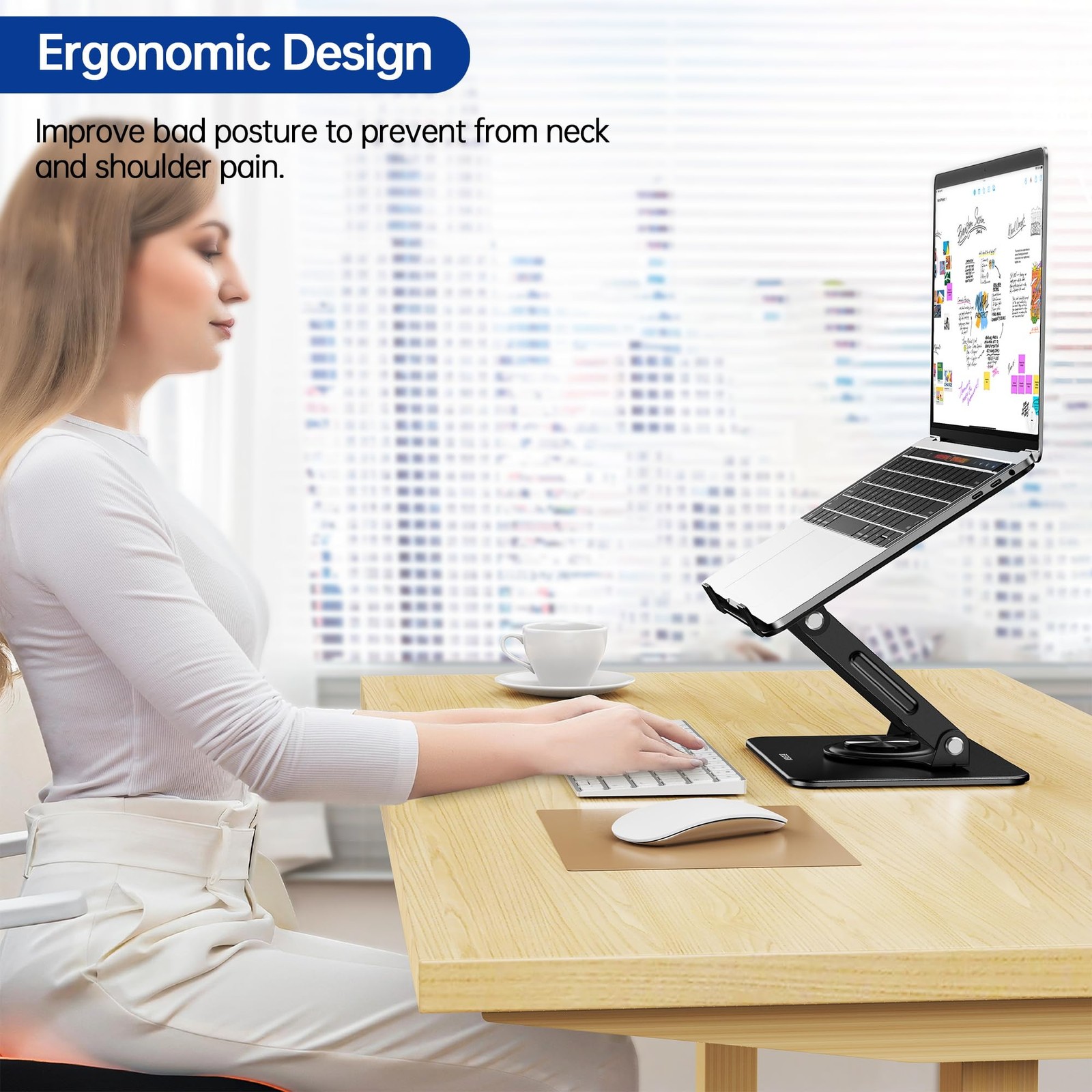 Laptop Stand with 360° Rotating Base, Ergonomic Adjustable Notebook Riser, Fo...