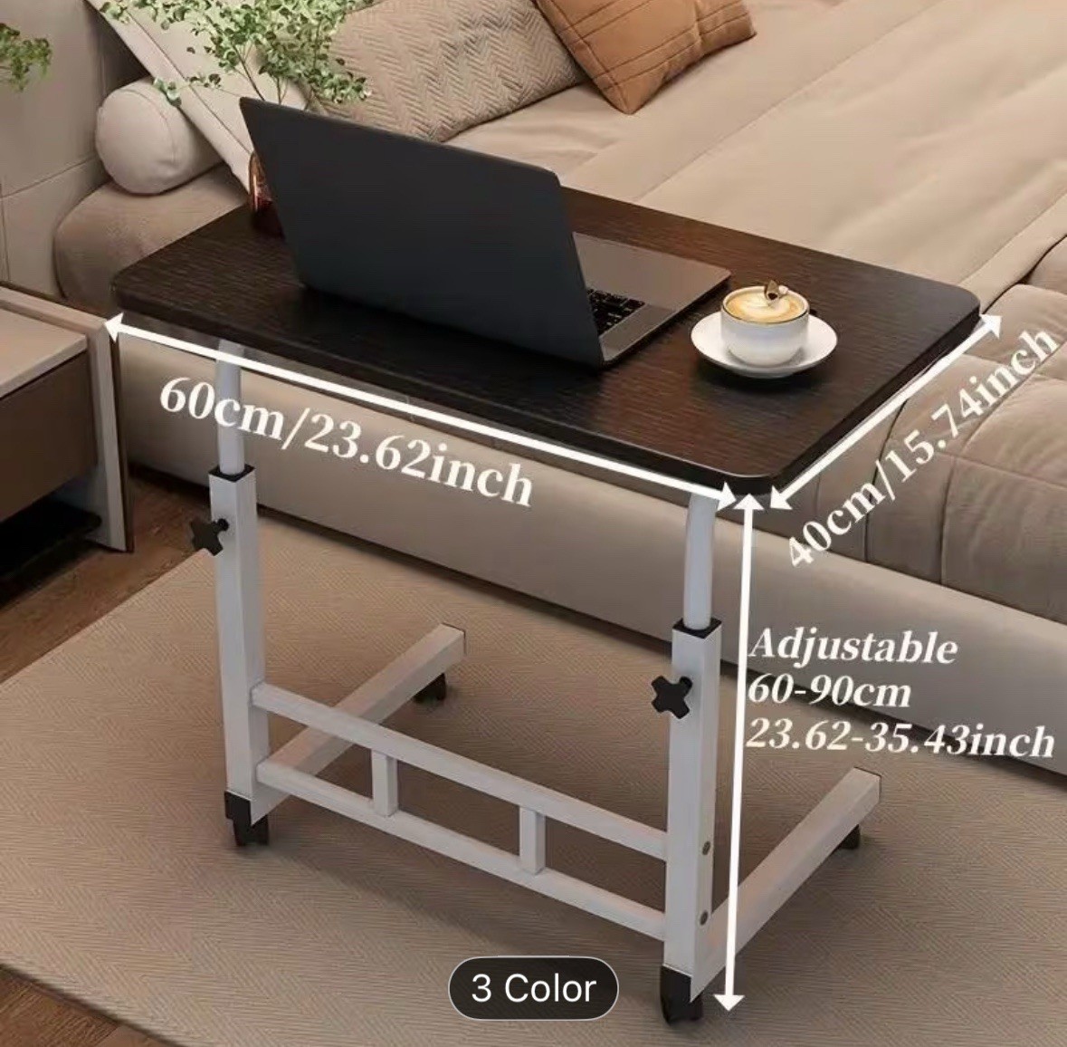 Mobile Lift Table, Adjustable Height, With Wheels Bedside Computer Desk