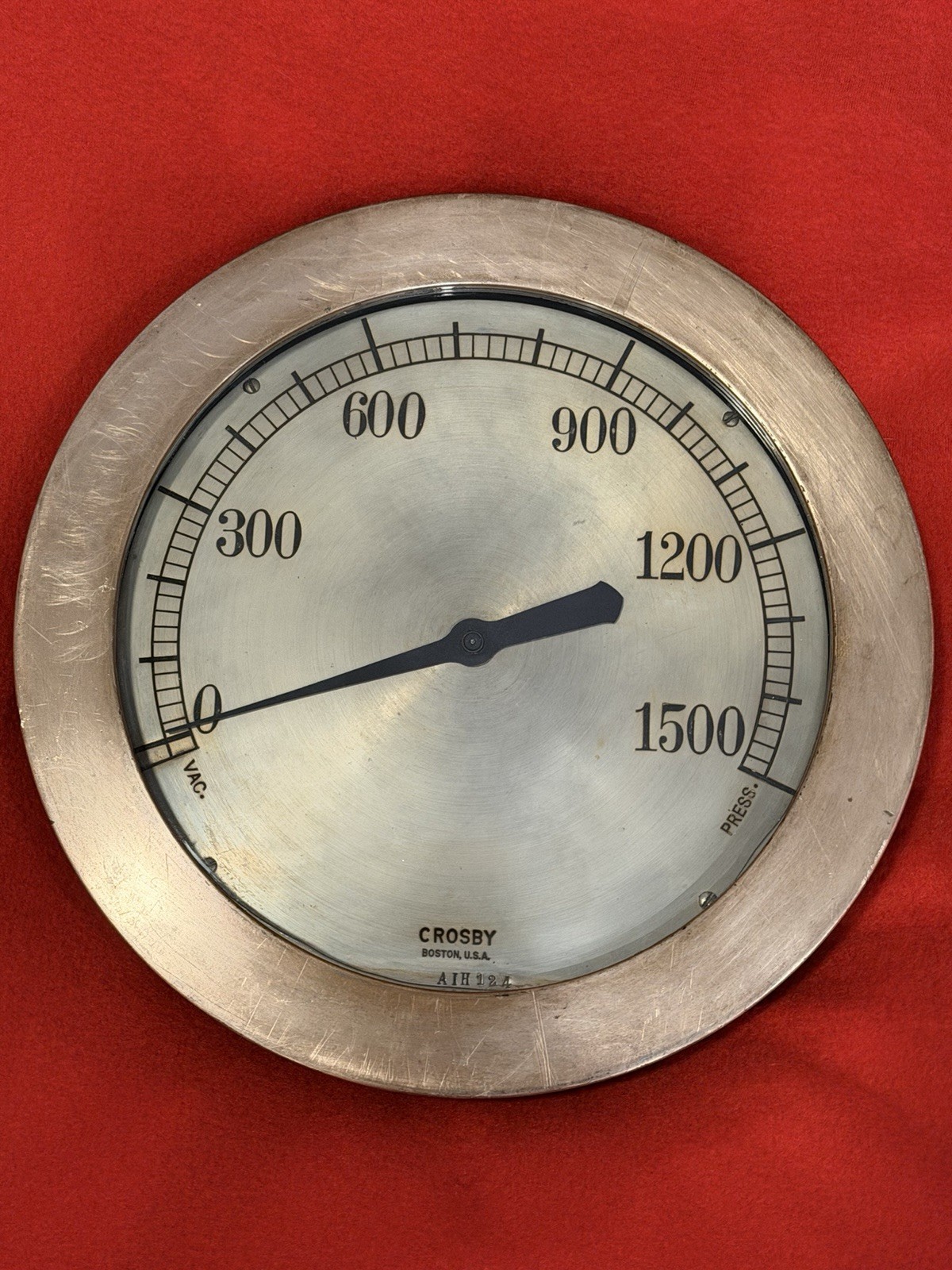 Steam Punk “CROSBY-BOSTON-USA" Antique GAUGE w/BRASS 12 1/2" Dia. DIAL RING
