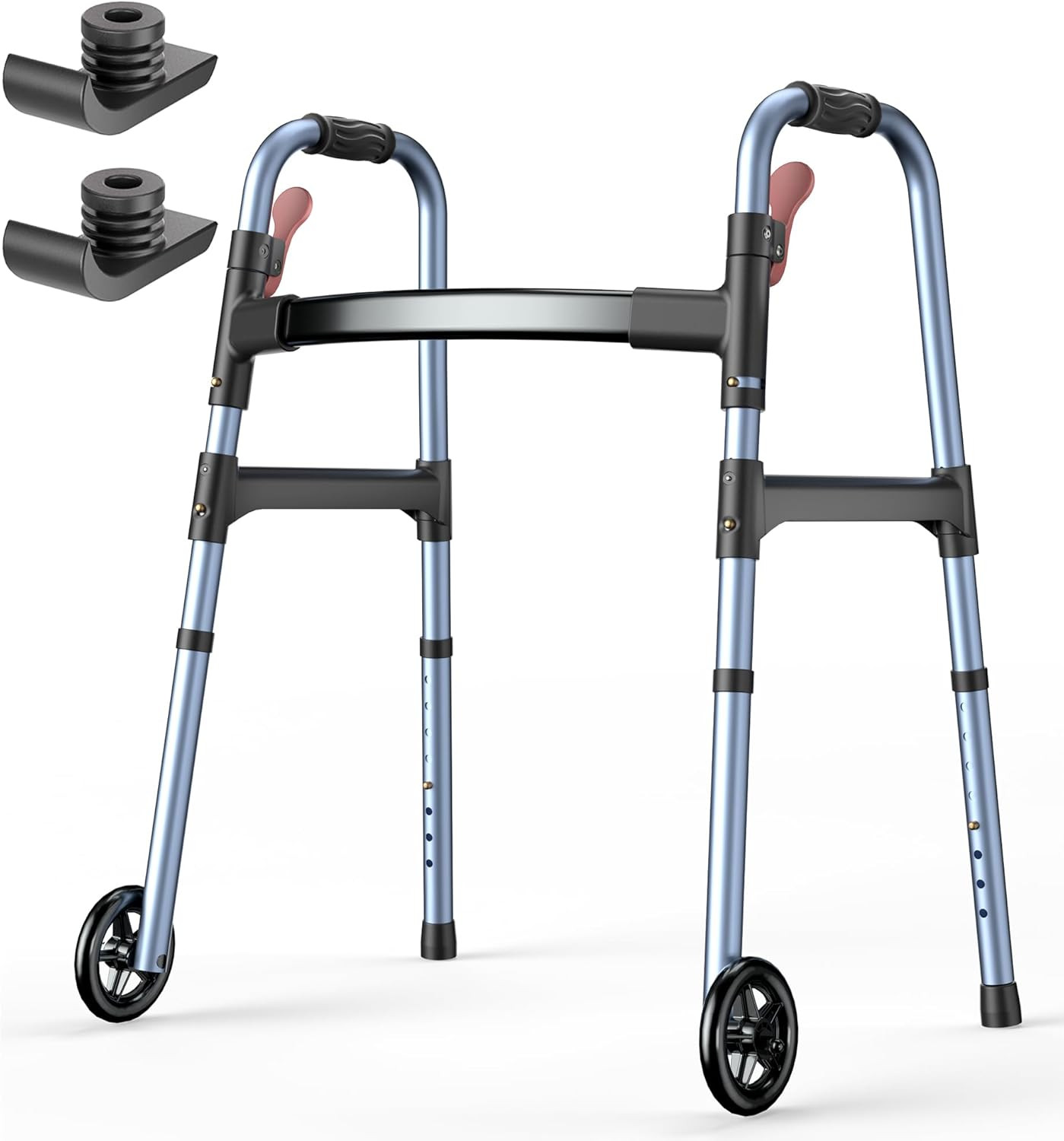 Walkers for Seniors, One-Hand Folding, 8 Height Adjustments, Walkers with Wheels