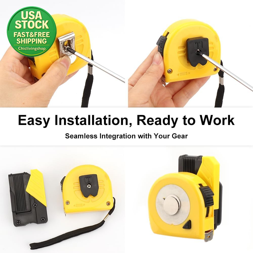 Quick-Lock Tape Measure Holder Set Universal Tool Belt Access 2 Pack Black