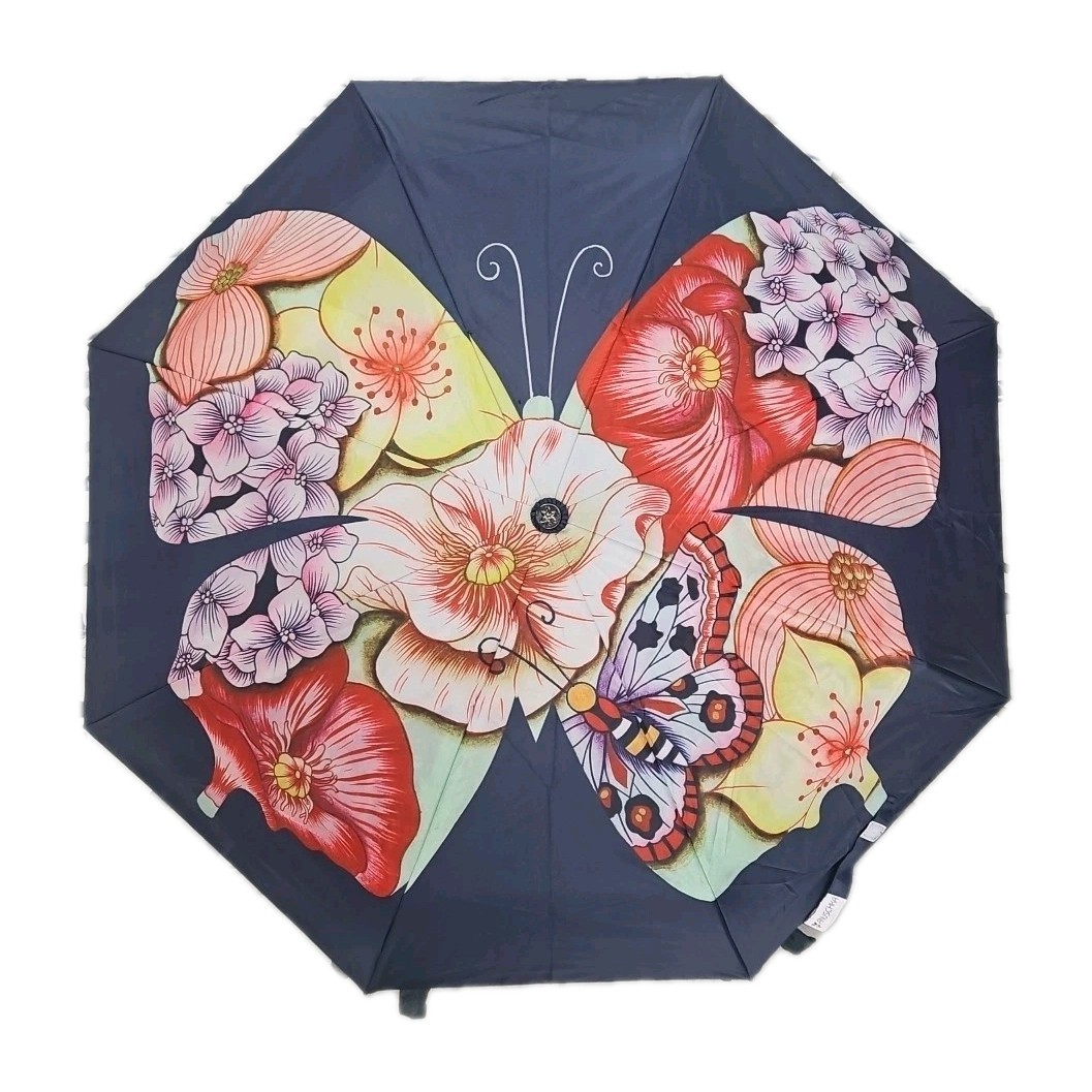 Anuschka Butterfly Mosaic Auto Open Close Umbrella UV 50+ Floral NWT
