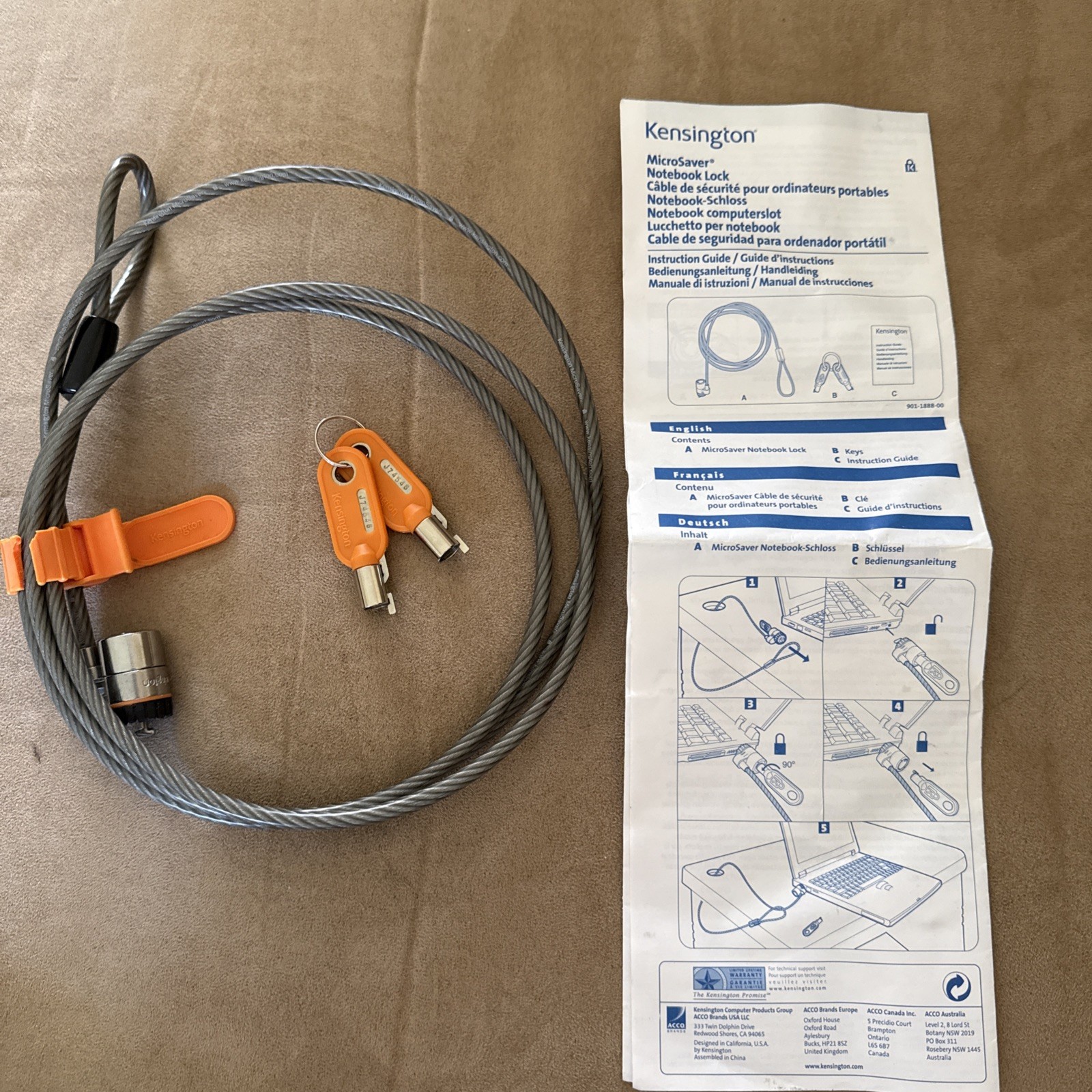 Kensington K64186FM  MicroSaver Notebook Cable Lock --NEW