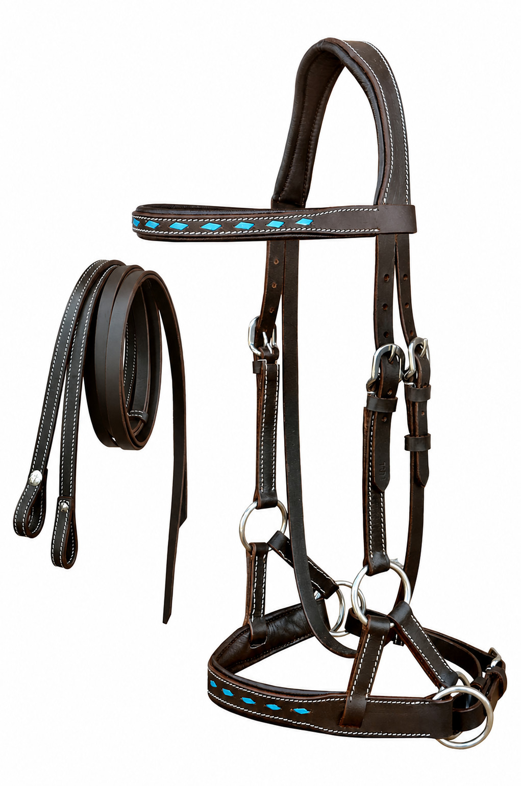 Leather BuckStitch Bitless Sidepull Bridle Reins 7715