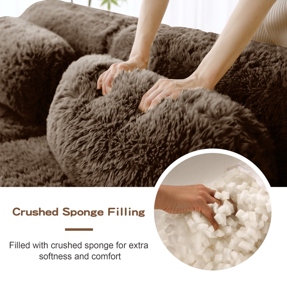 114'' Plush Modular Sectional Sofa w/Ottoman & Pillows - Chocolate