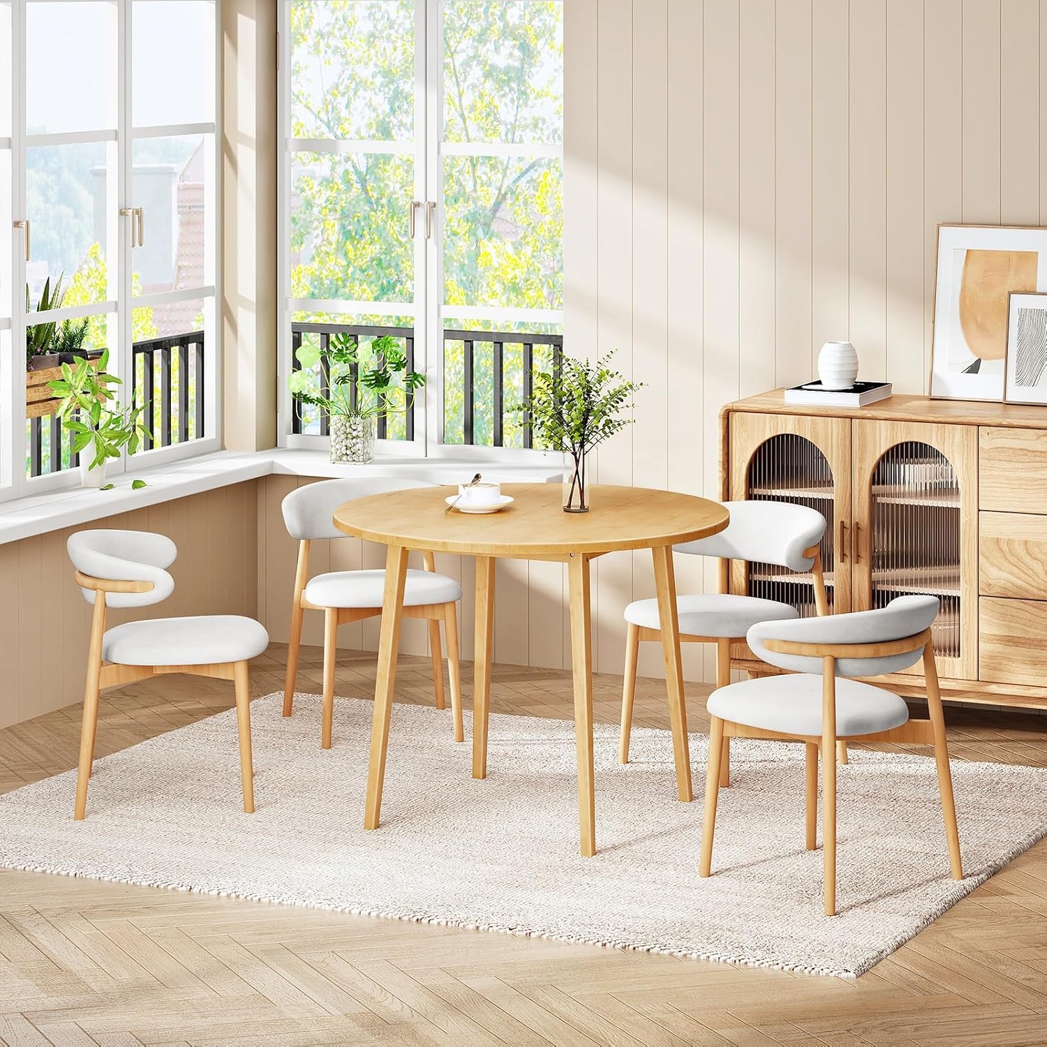 Bamboo Dining Table Round Dining Table 35.4" Kitchen Table for Small Space
