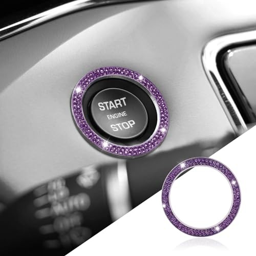 Bling Car Crystal Rhinestone Ring Emblem Sticker, Push to Start 1PCS Purple