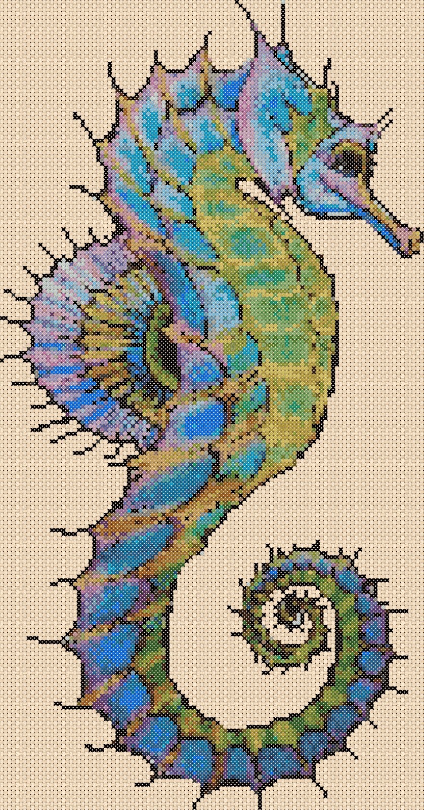 Colorful Seahorse Counted Cross Stitch Chart No. 2-392/51