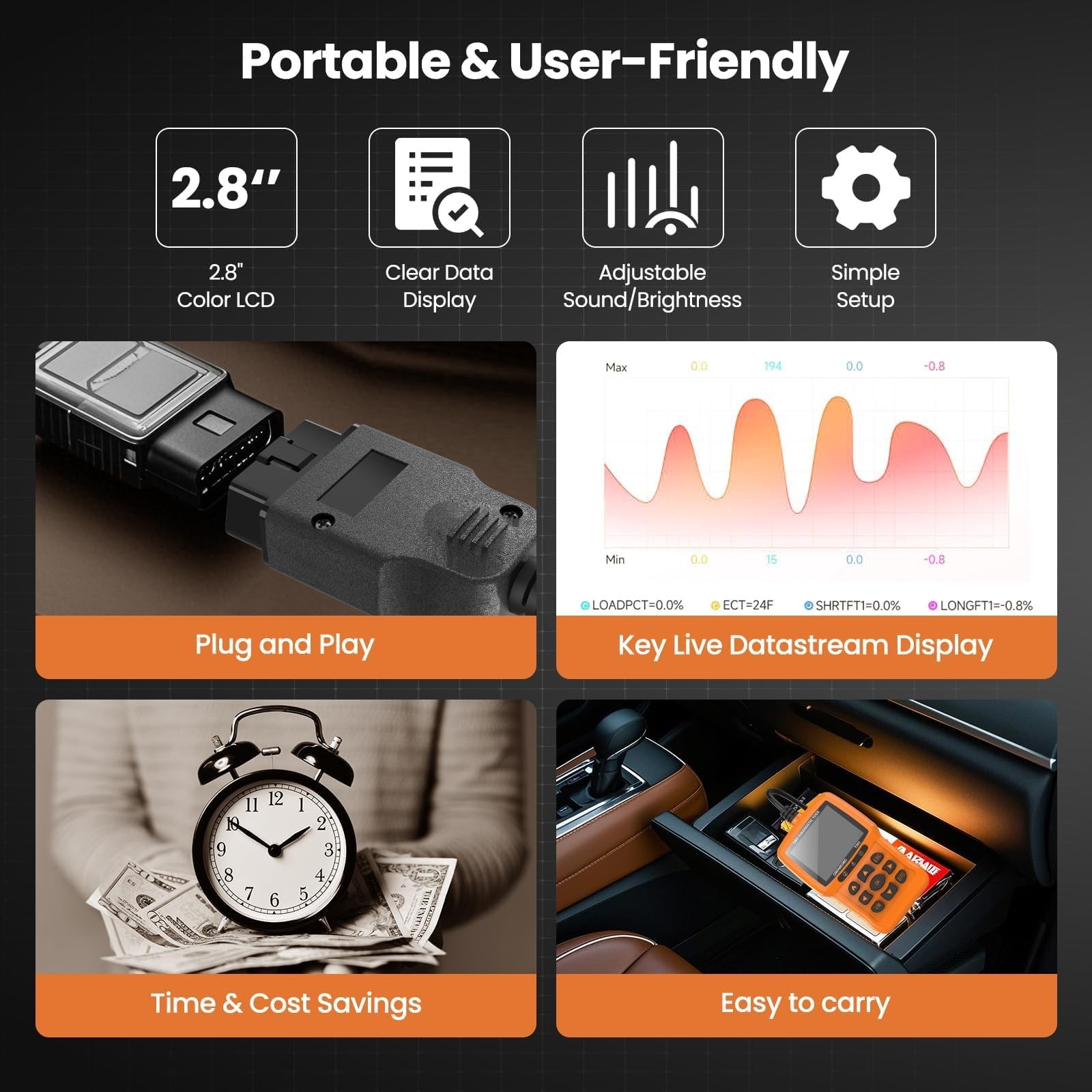 Beaspire OBD2 Scanner Diagnostic Tool, Check Engine Light Code Orange