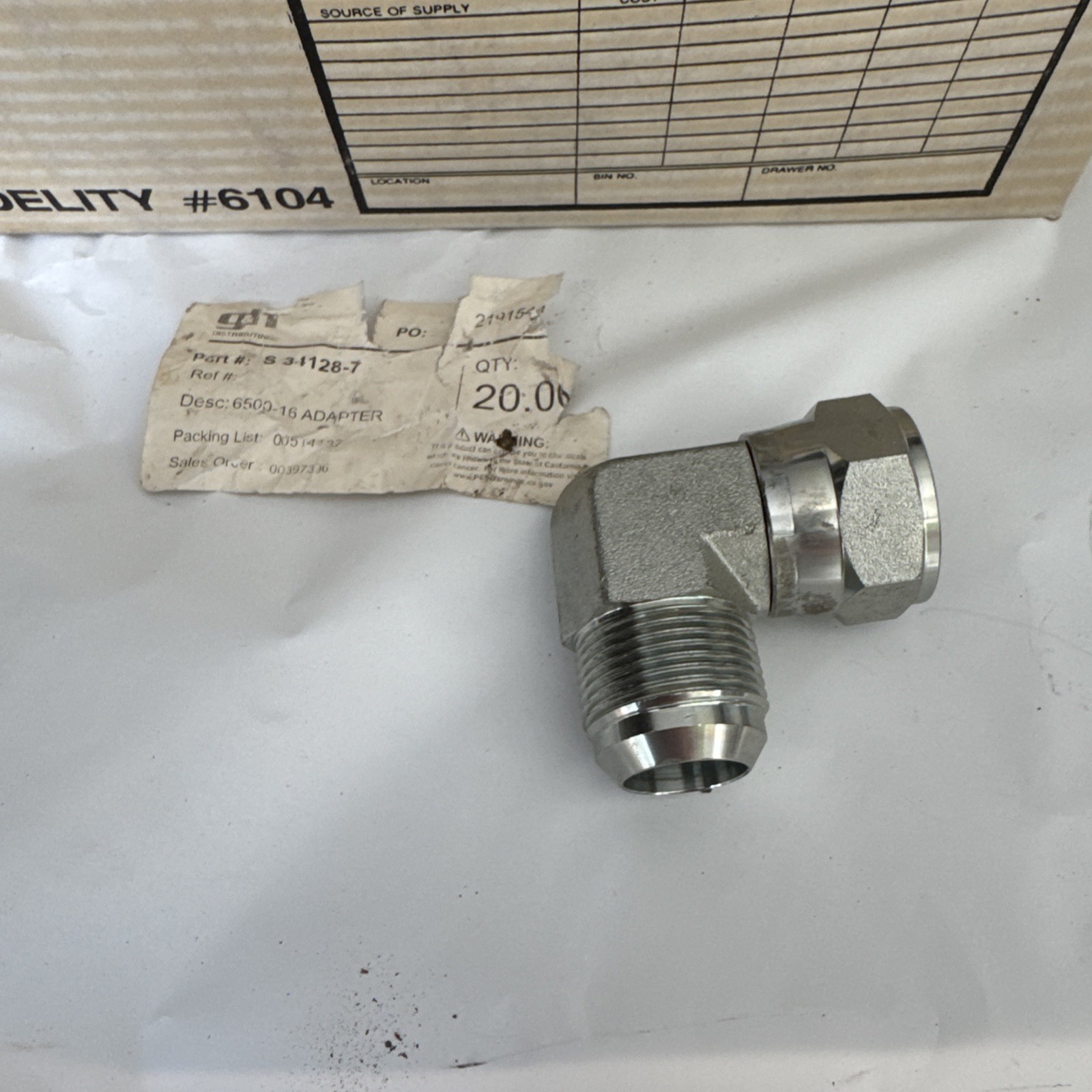New Hydraulic Adapters Elbow, 90°, Male-Female, Swivel, JIC 6500-16-16