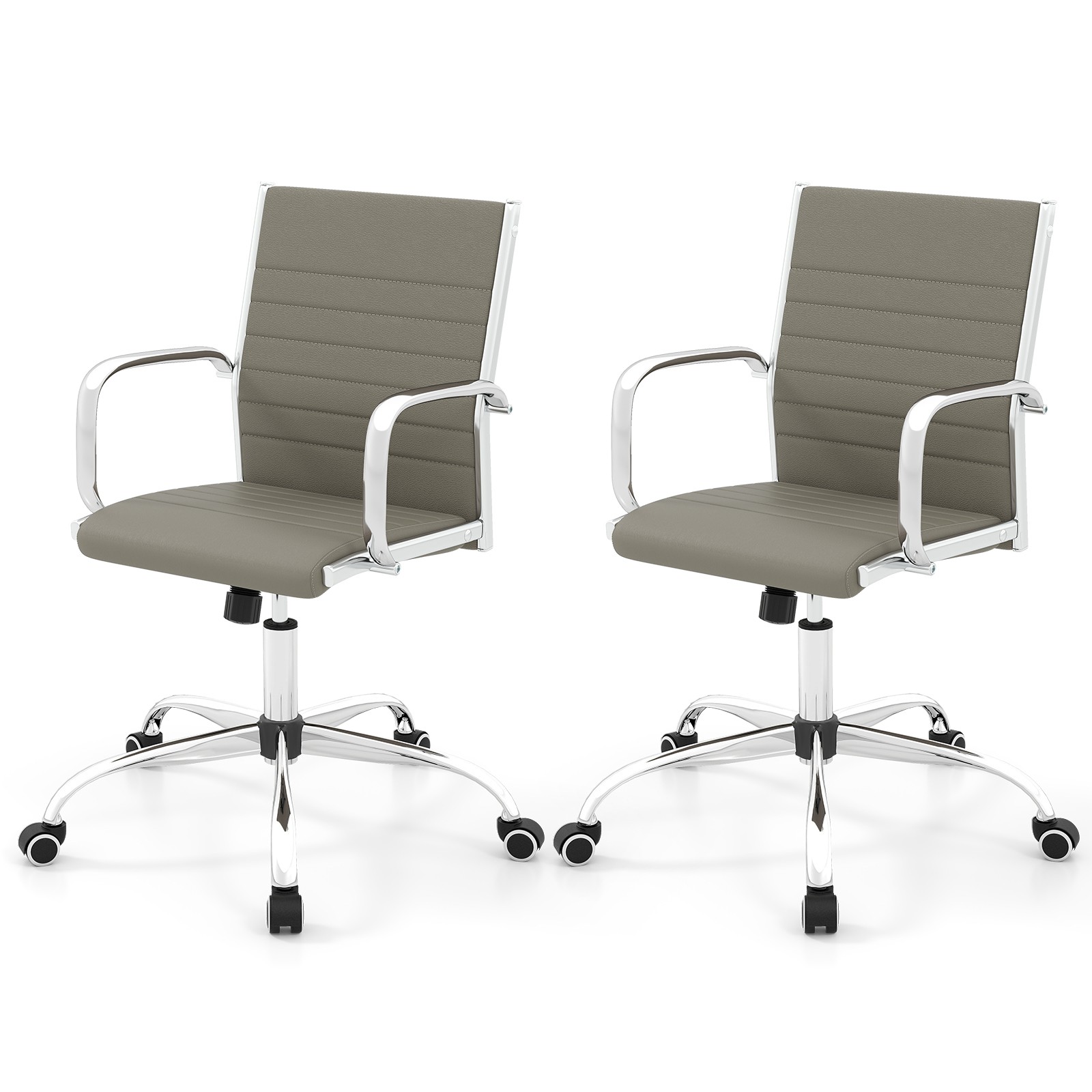 Office Chair Set of 2 Height Adjustable PU Leather Desk Chair w/Rocking Function
