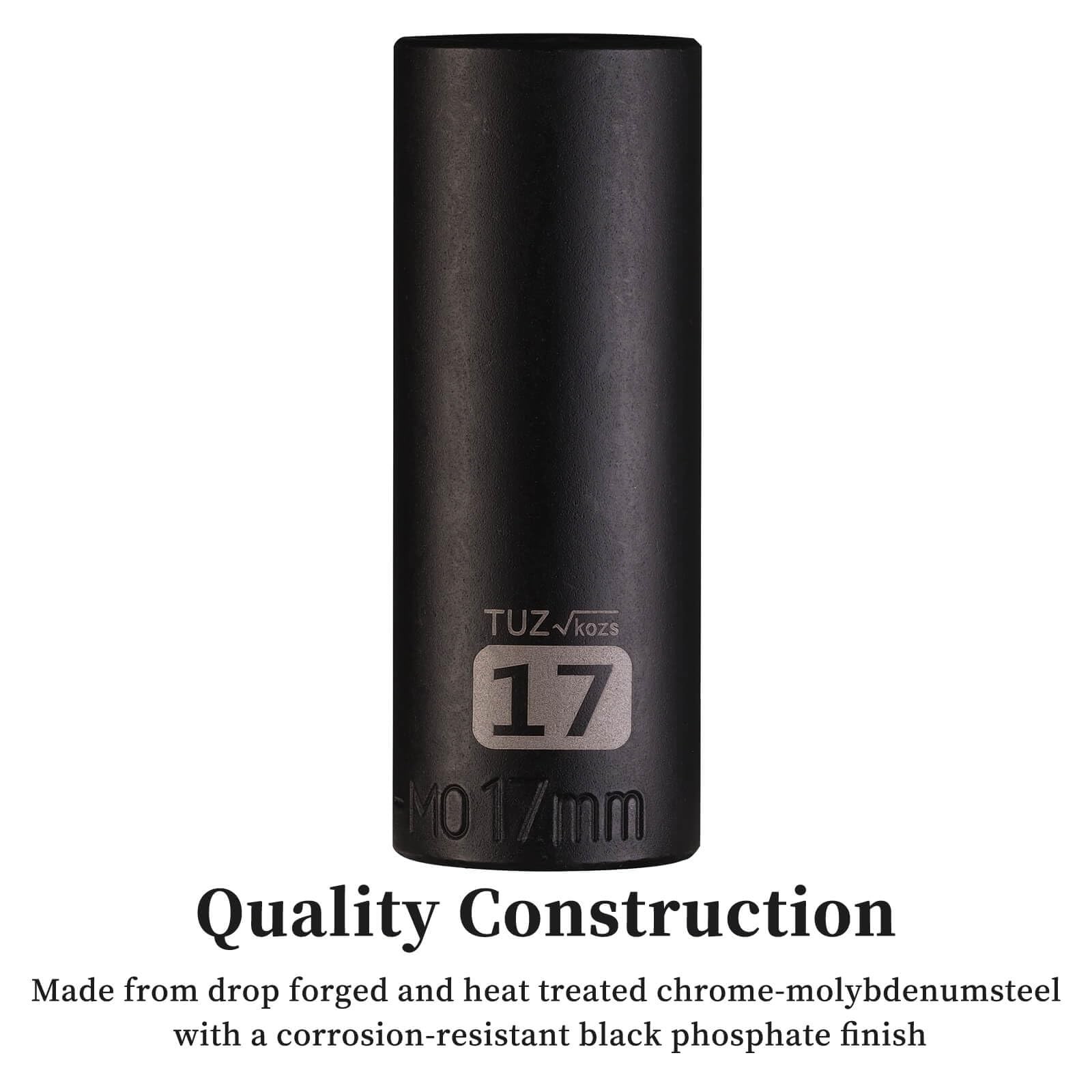 3/8" Square Drive 17mm Metric Impact Socket,Hex Deep Socket Design,CR-MO Stee...