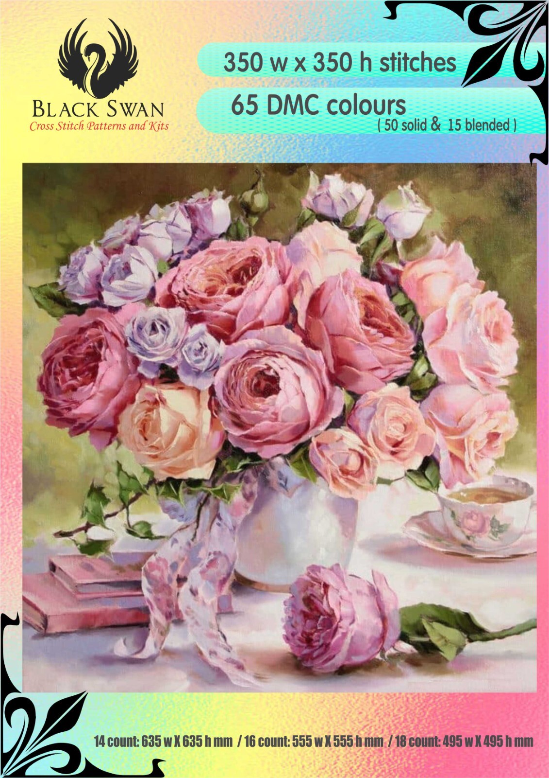 Pink Garden Roses 1075 - Chart Counted Cross Stitch Pattern craft