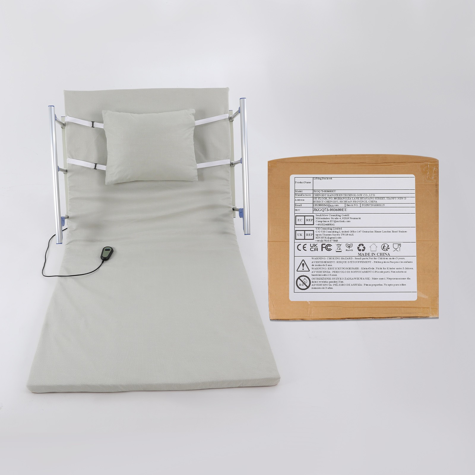 Ergonomic Electric Lifting Backrest Adjustable Lift Bed Back Support w/ Handrail