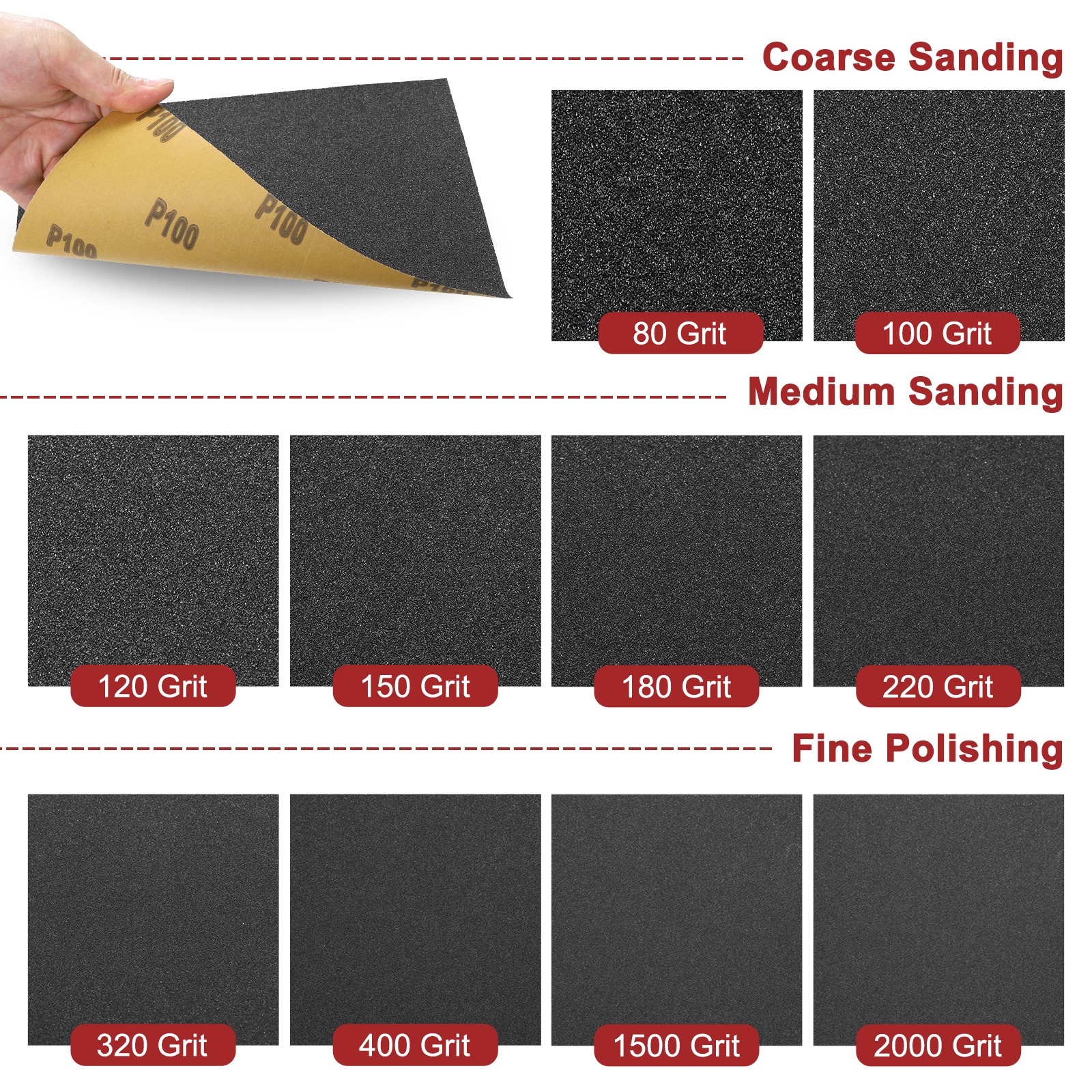 25pcs Sand Papers - [9 x 11 Inch x 1500 Grits] Alumina Sandpaper Sheets Black