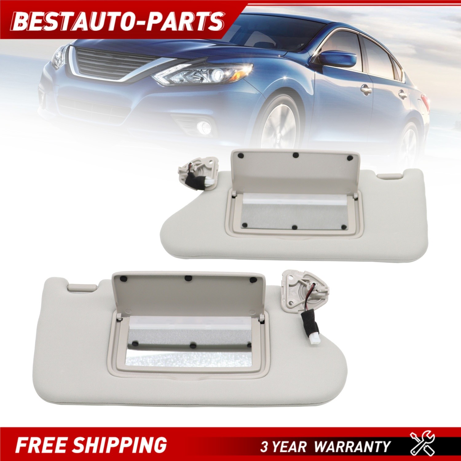 For 2013-2018 Nissan Altima 1 Pair Set Driver&Passenger Sun Visor Beige w/ Light