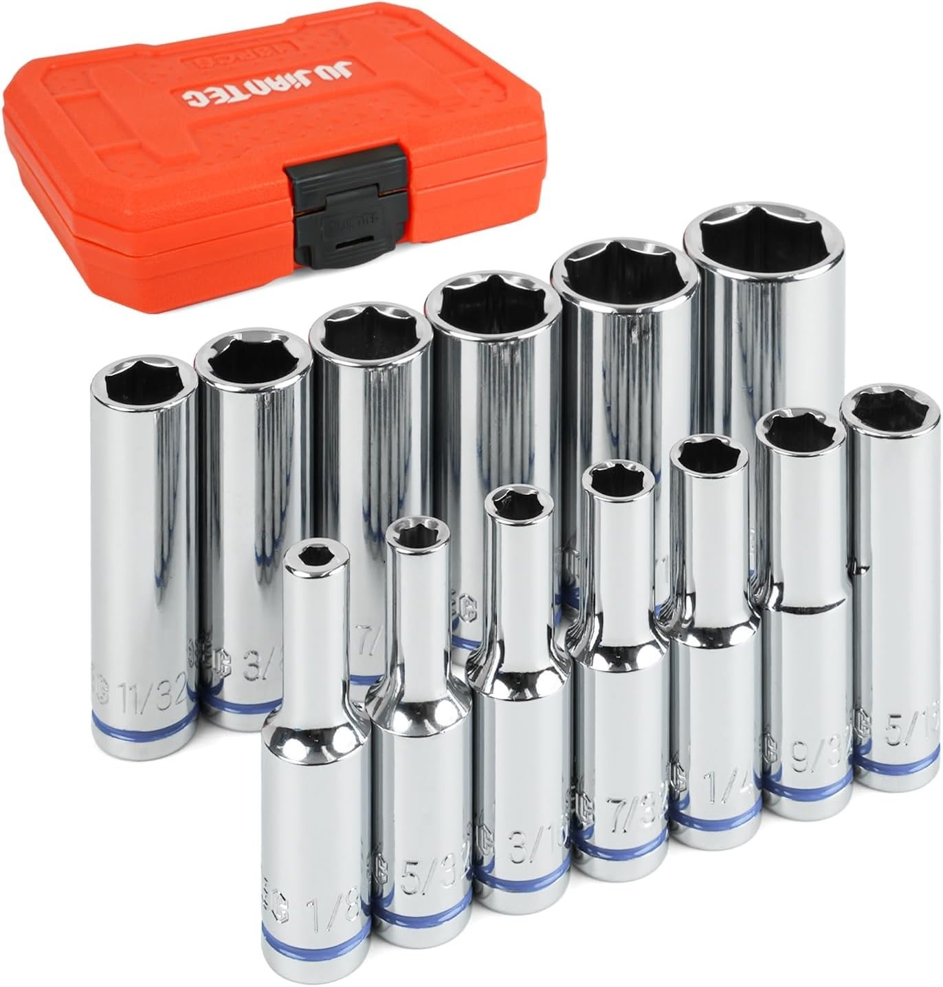 1/4" Drive SAE Master Socket Set, 13-Piece Deep Hex Socket Set (1/8" - 5/8"), Co
