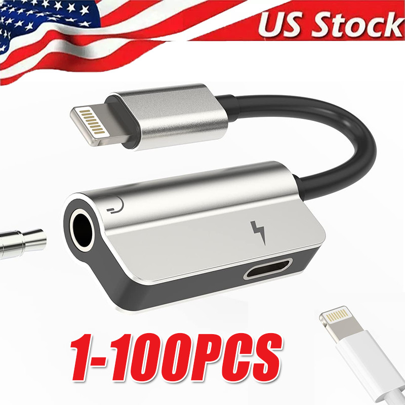 3.5mm Headphone Jack AUX Splitter Adapter and Charger For iPhone12 11 XS X 8 lot