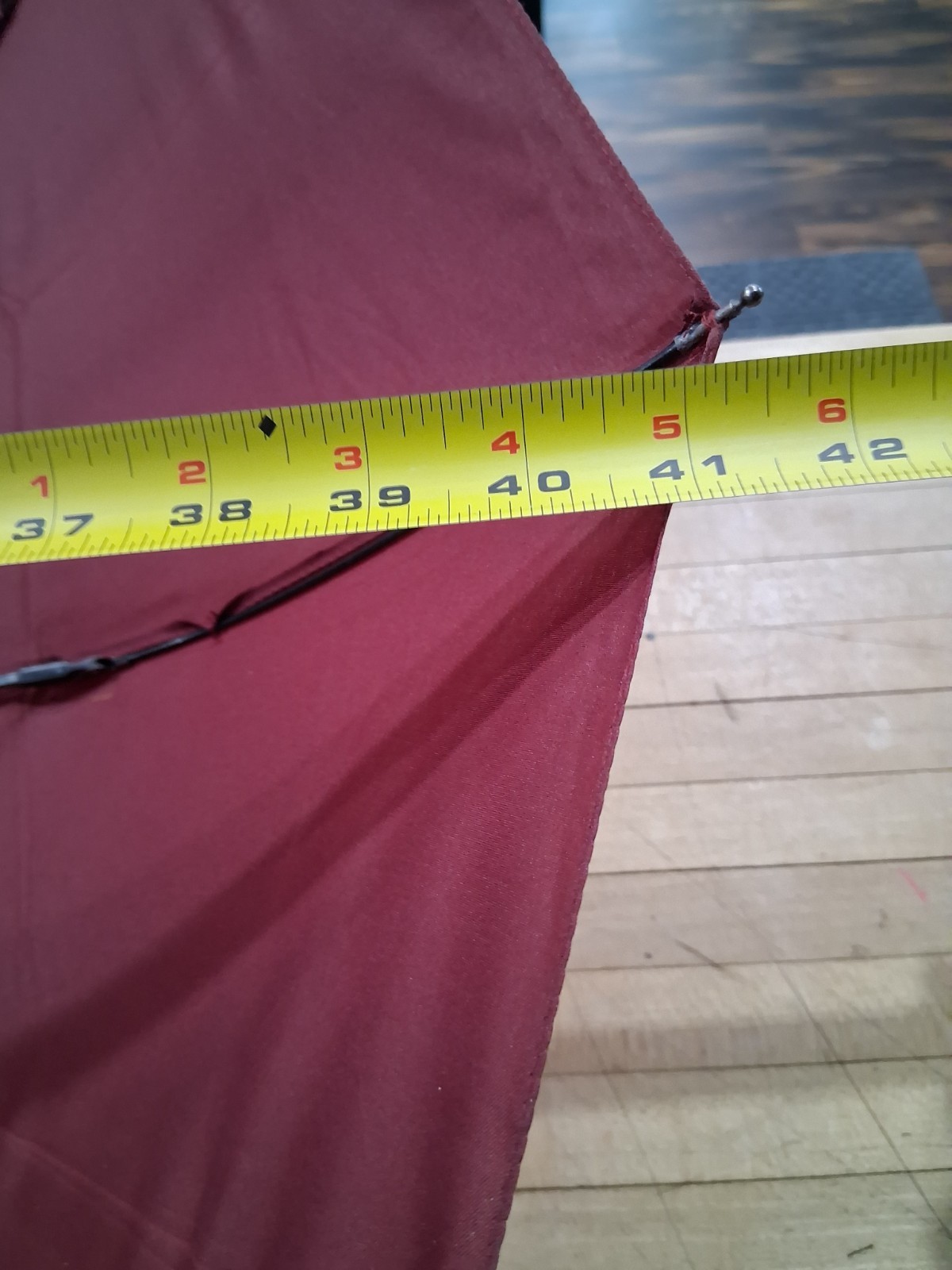 Red Double Canopy Automatic Umbrella with Curved Wood Handle
