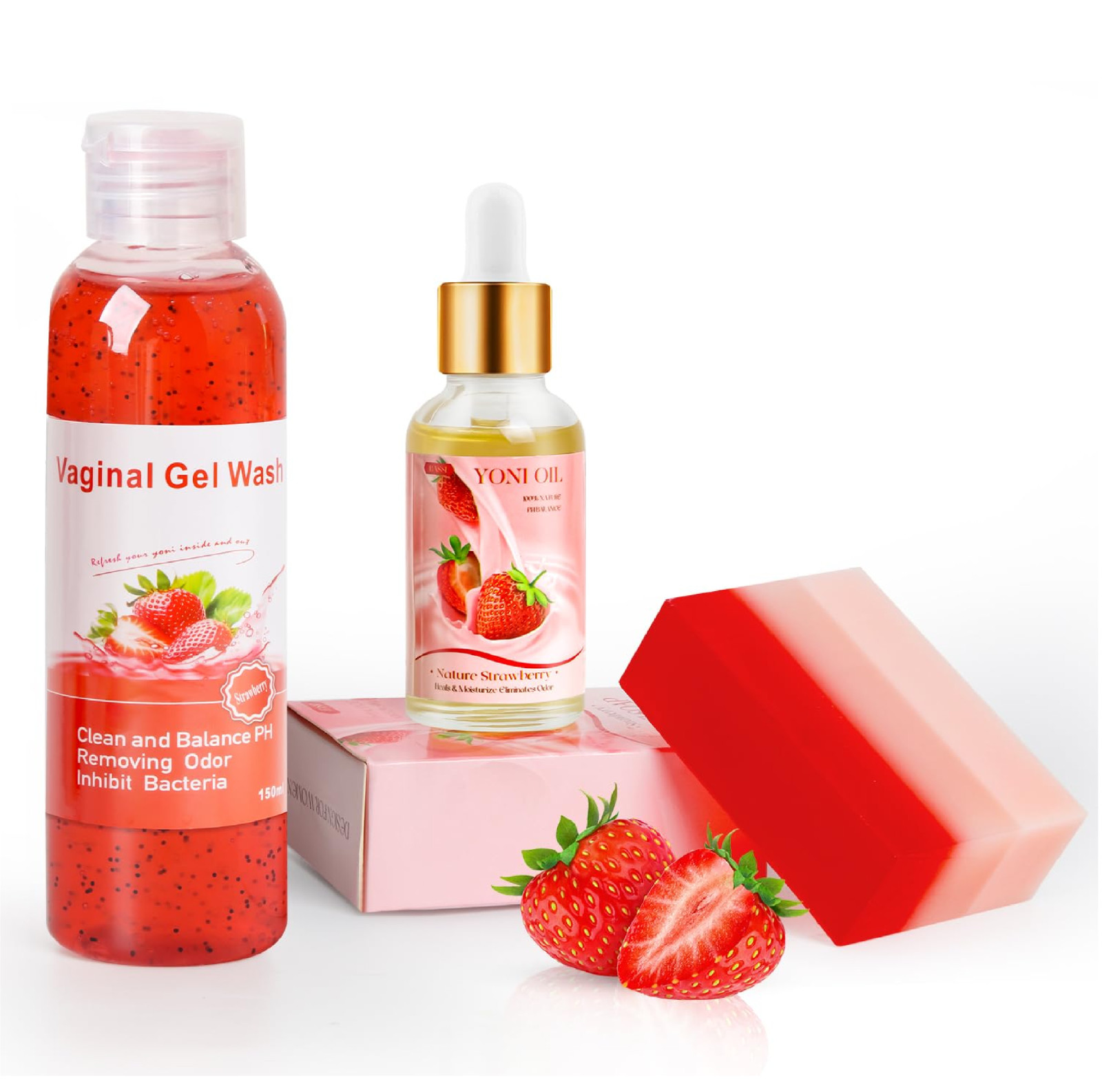 Feminine Wash & Yoni Oil & Soap Set for Women, Strawberry