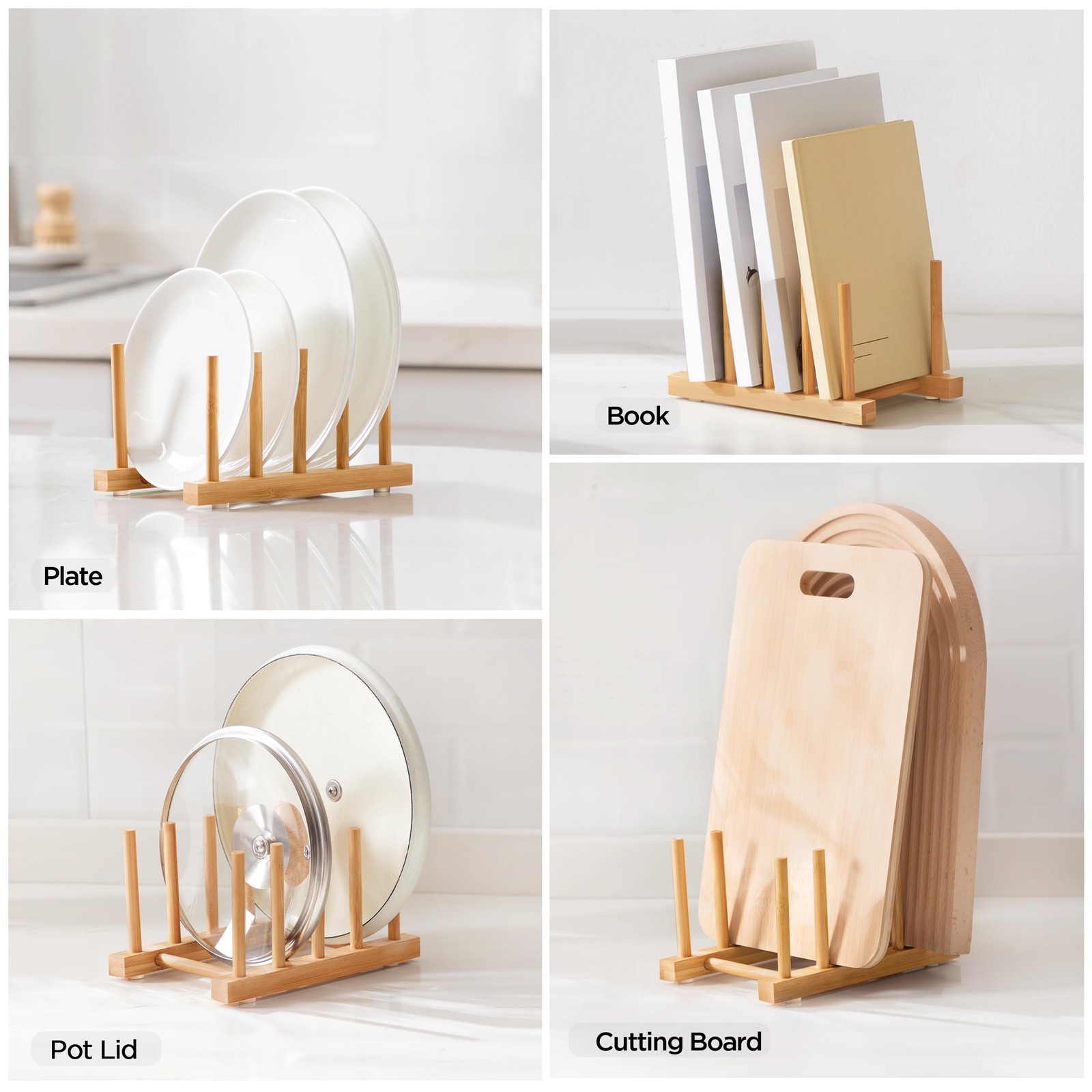 Bamboo Dish Drying Rack for Kitchen Counter & Cabinet (4 Slots)