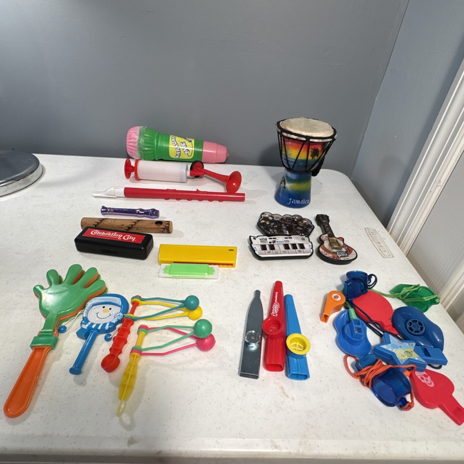 Mixed Music And Noise Toy Lot: whistles, kazoos, harmonicas, Clackers, Etc.