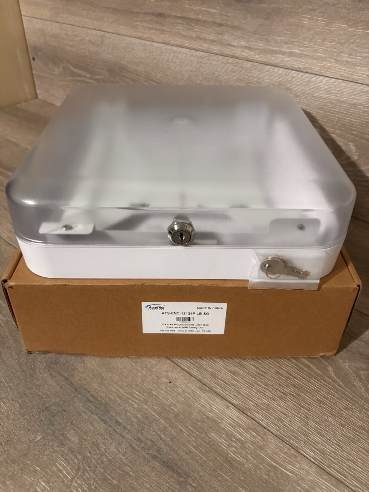 AccelTex 12X12X4 Polycarbonate Enclosure Lock Box ATS-ENC-12124P-LB-SO
