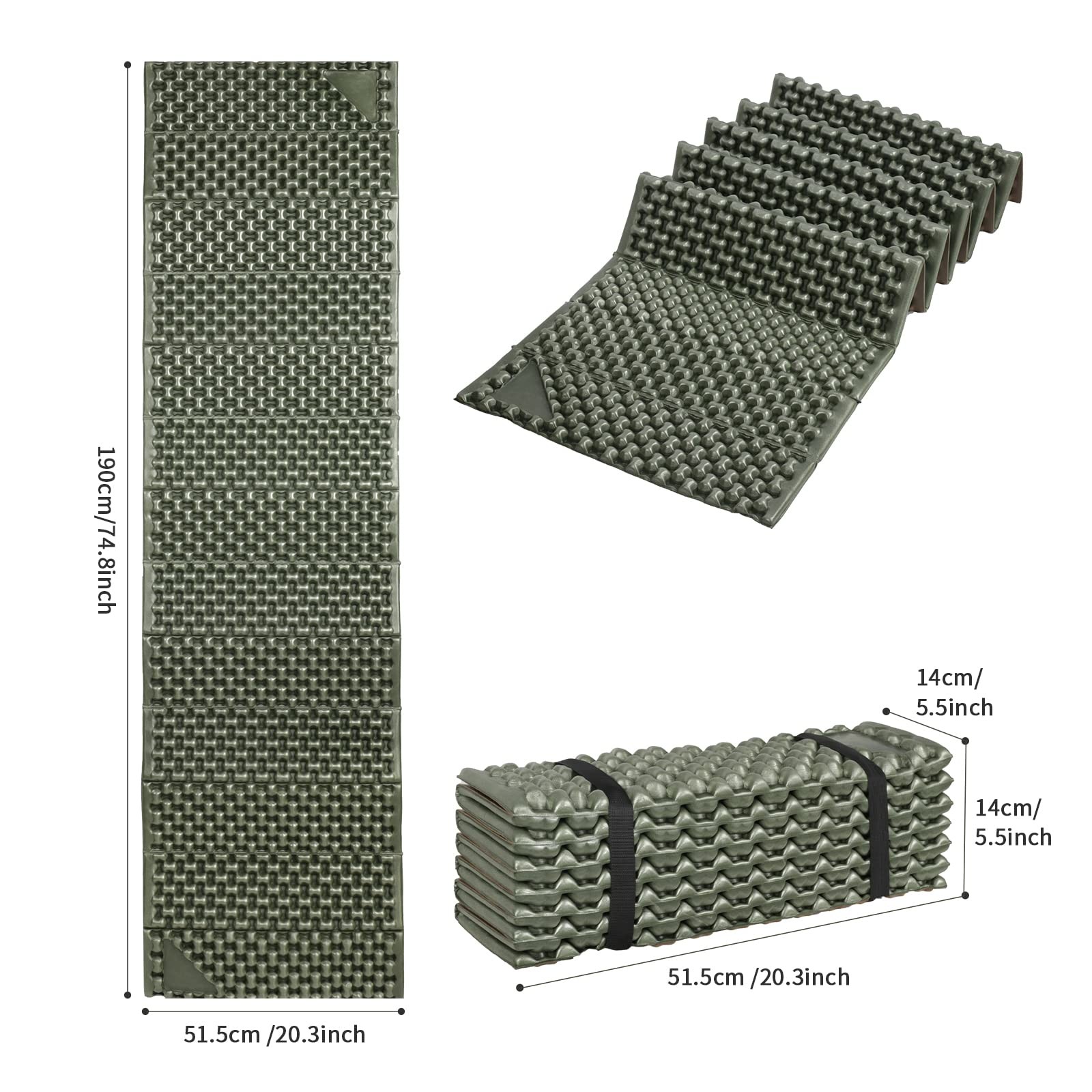 Foam Camping Pads for Hiking, Ultralight Closed Cell Large, Army Green-2Pack