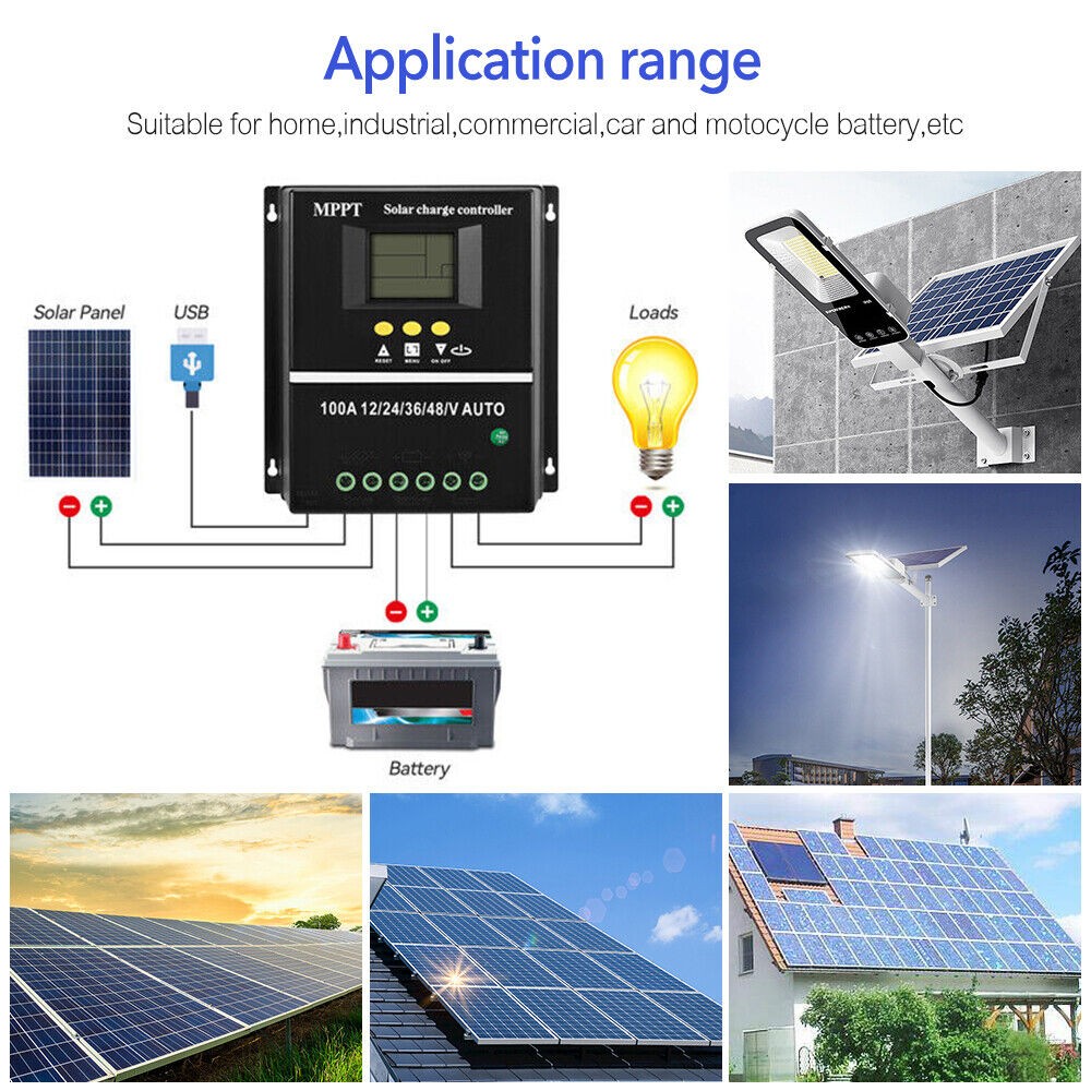 100A MPPT Solar Charge Controller LCD Display Battery Intelligent Regulator