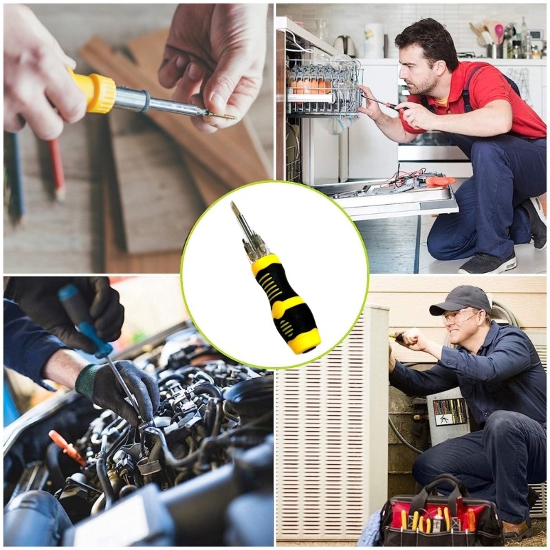 LED Illuminated Screwdriver 3 Mode Interchangeable Heads Portable Storage Case