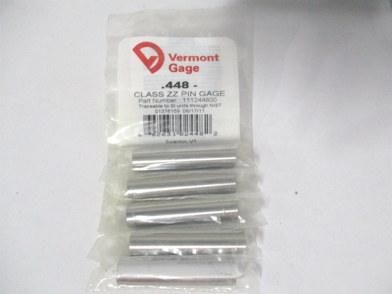 Vermont Gage (111244800) 0.448" Diam Class ZZ Minus Plug & Pin Gage - Lot of 5