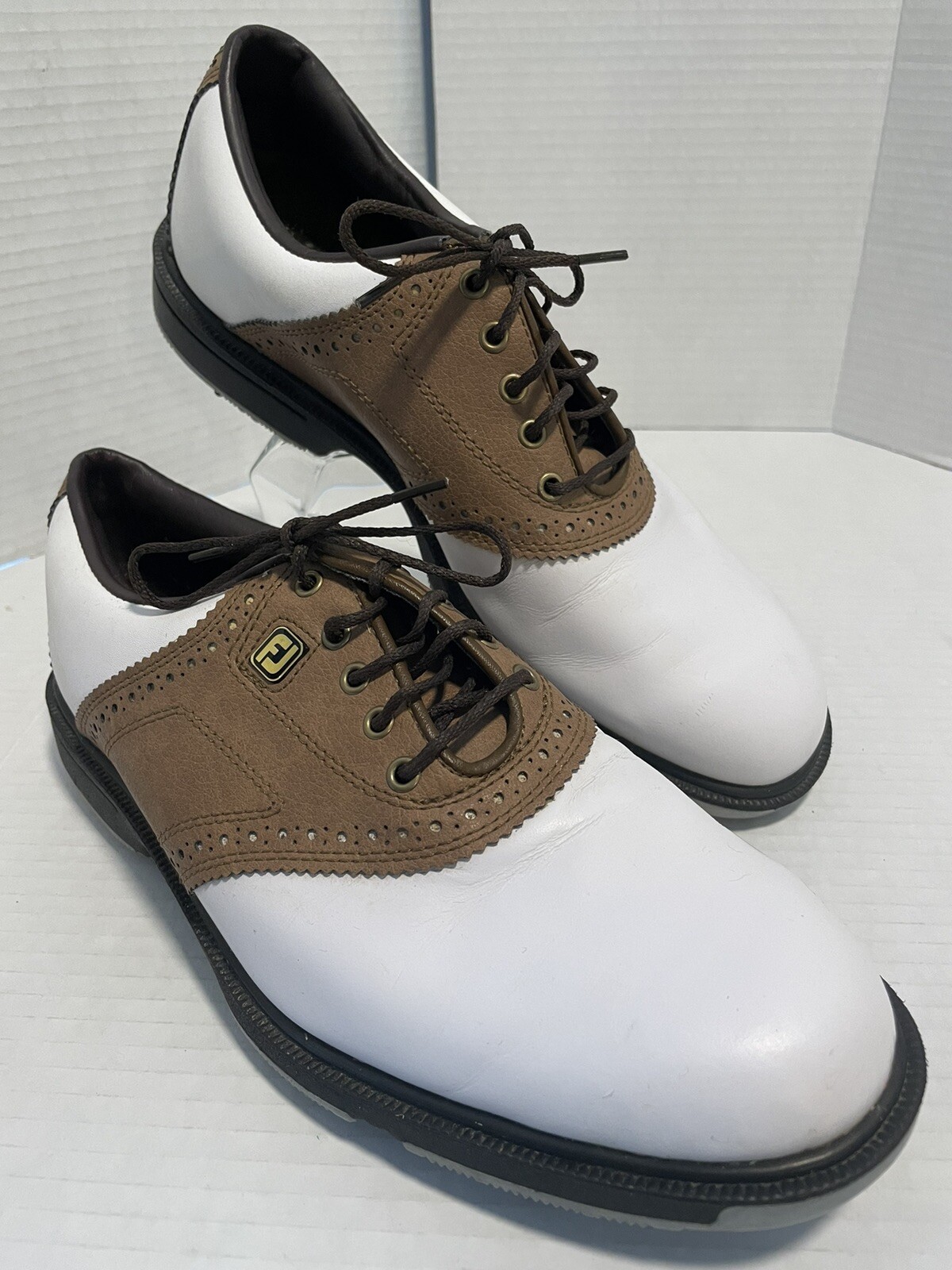 FootJoy Superlites Golf Shoes Mens 7M White Brown Soft Spikes FJ 58004