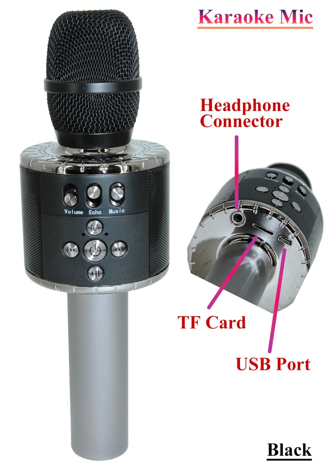 Wireless Bluetooth Karaoke Mic with Flashing Lights