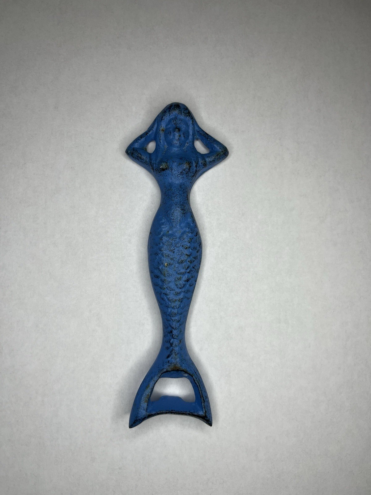 Antique Cast Iron Ocean Blue Mermaid Bottle Opener 6 Inches