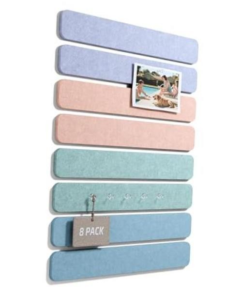 13" x 2" Felt Wall Panels, Coastal Haze | 8-Pack Includes 50 Push Pins and