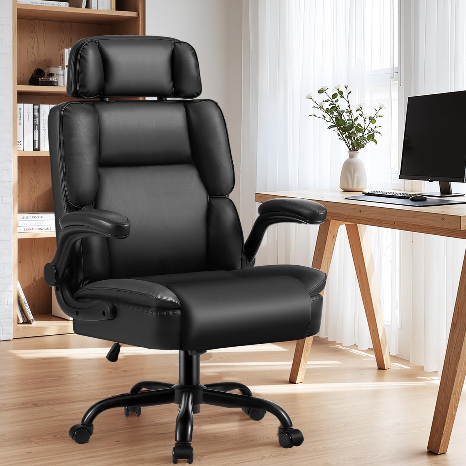 Comfy Office Chair with Adjustable Headrest,Executive Leather Desk Chair with...