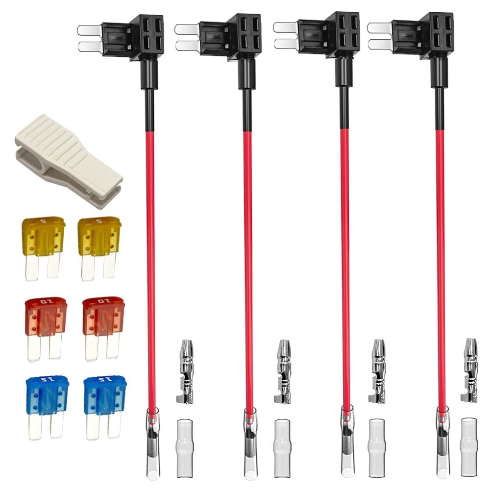 4pc Micro2 Add-A-Circuit Piggyback Fuse Tap Kit w/ Wire Harness 6 Fuses & Puller