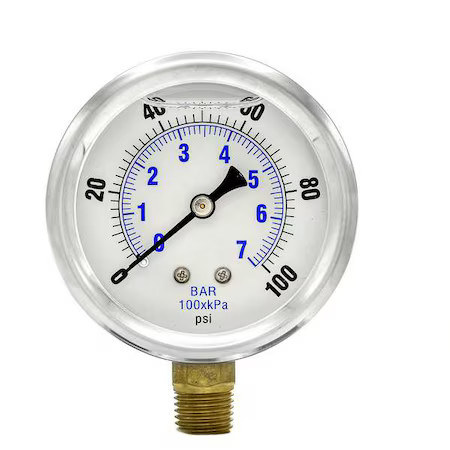 Pic Gauges Pro-201L-254E Industrial Pressure Gauge, 0 To 100 Psi, 2 1/2 In